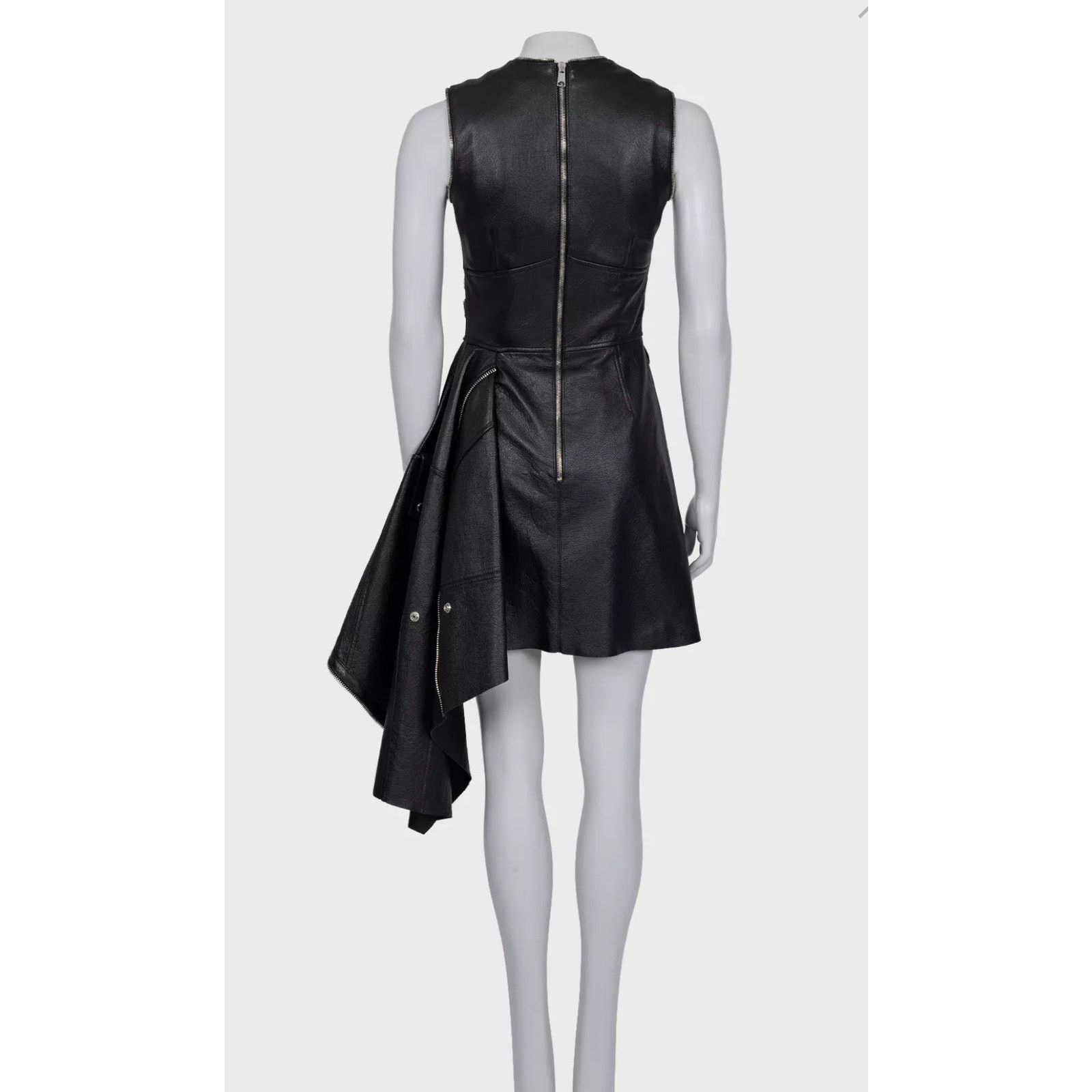 Alexander McQueen Alexander McQueen Black Leather Asymmetric Dress Sz.40 IT Size S / US 4 / IT 40 - 3 Thumbnail