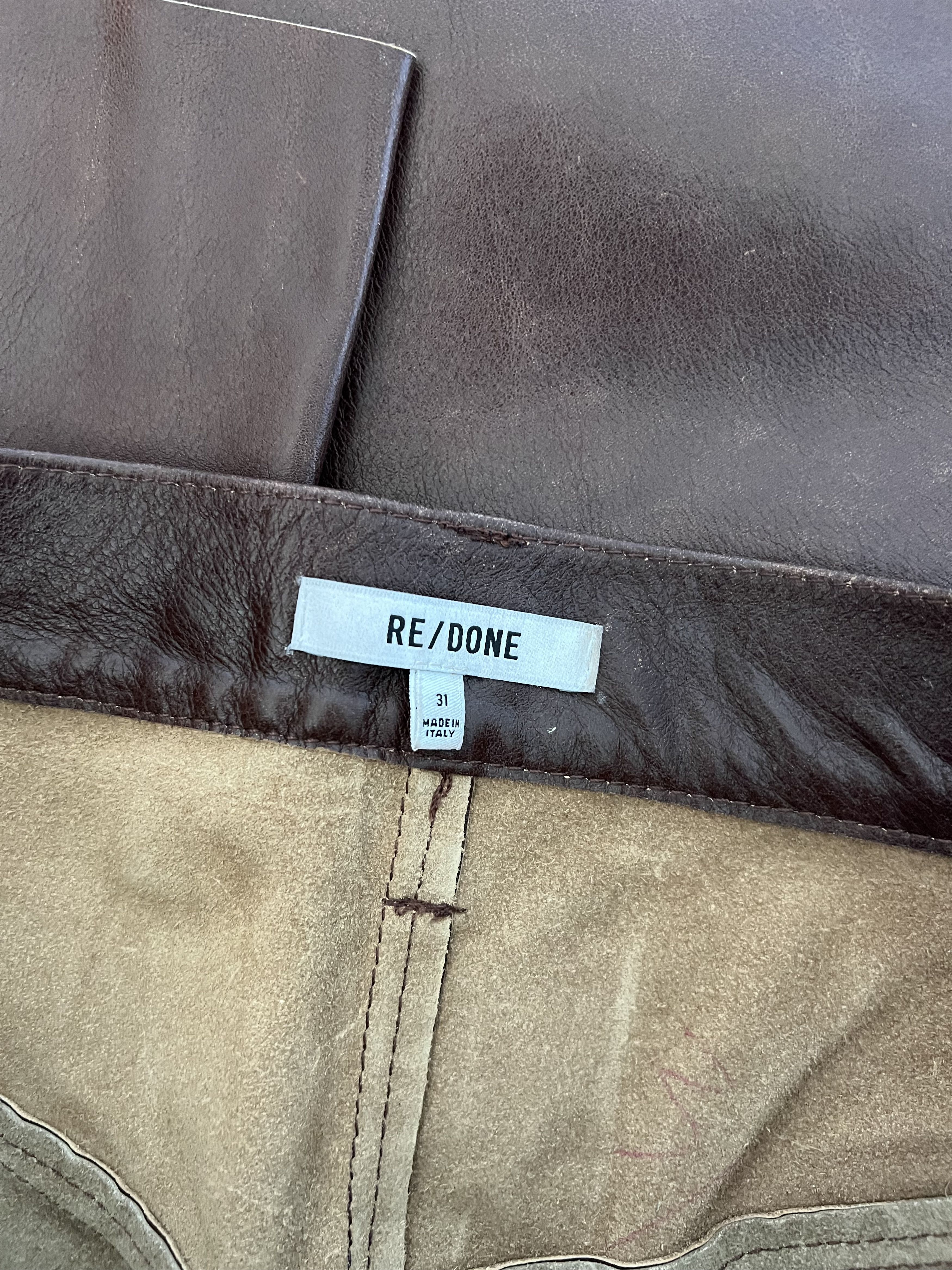 RE/DONE RE/Done 2 Tone Leather Pants in Black Brown Size US 31 - 11 Thumbnail