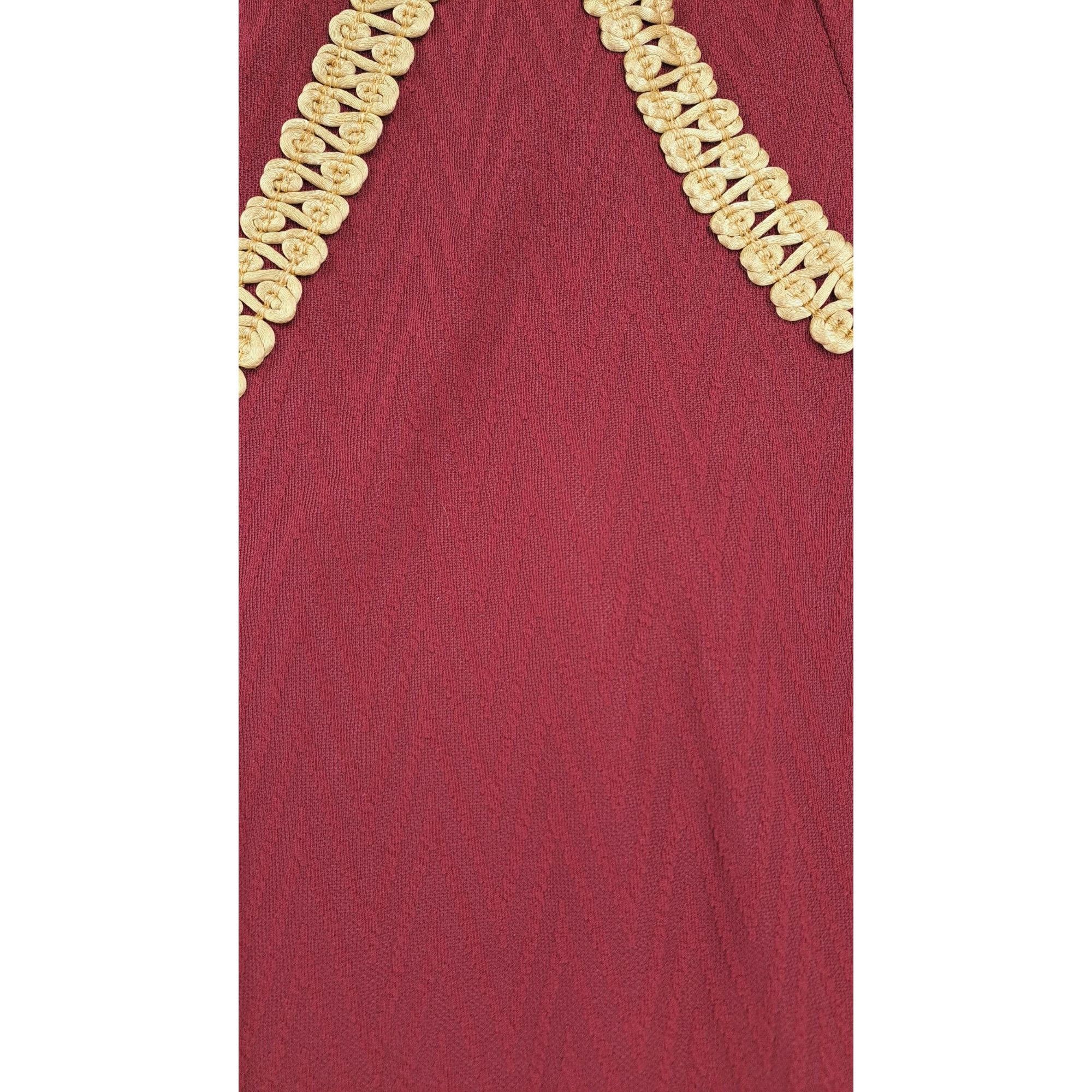 Handmade Vintage Handmade Maroon Dress Gold Gimp Trim Long Sleeve Size M / US 6-8 / IT 42-44 - 14 Thumbnail