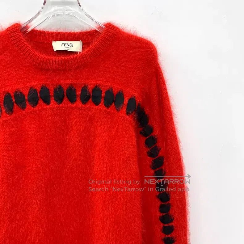 Fendi Fendi Red Laced Rabbit Hair Crewneck Long Sleeve Knit Top Size XXS / US 00 / IT 34 - 3 Thumbnail