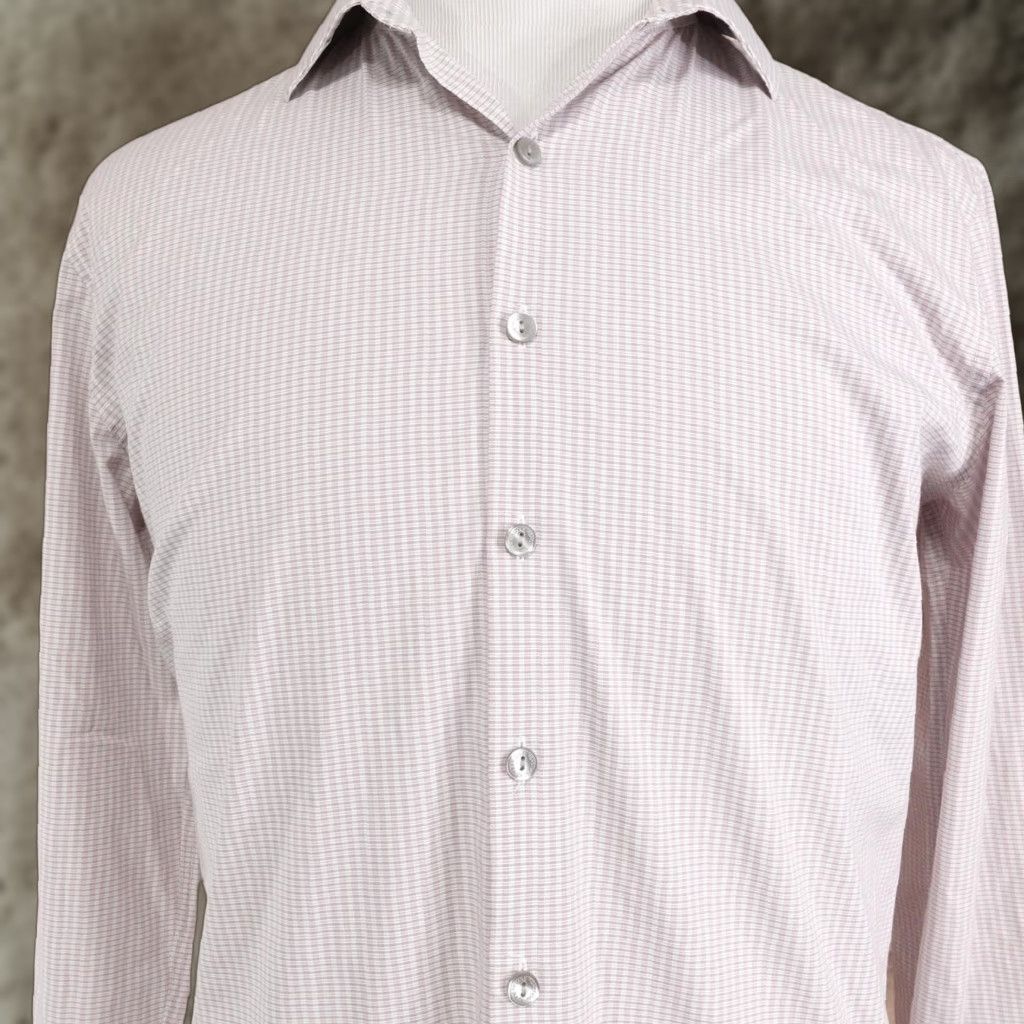 Kenneth Cole Kenneth Cole Reaction Dress Shirt Mens 16 34/35 Pink Check Slim Point Collar Button-Up Long Sleeve Stretch Size 42R - 1 Thumbnail