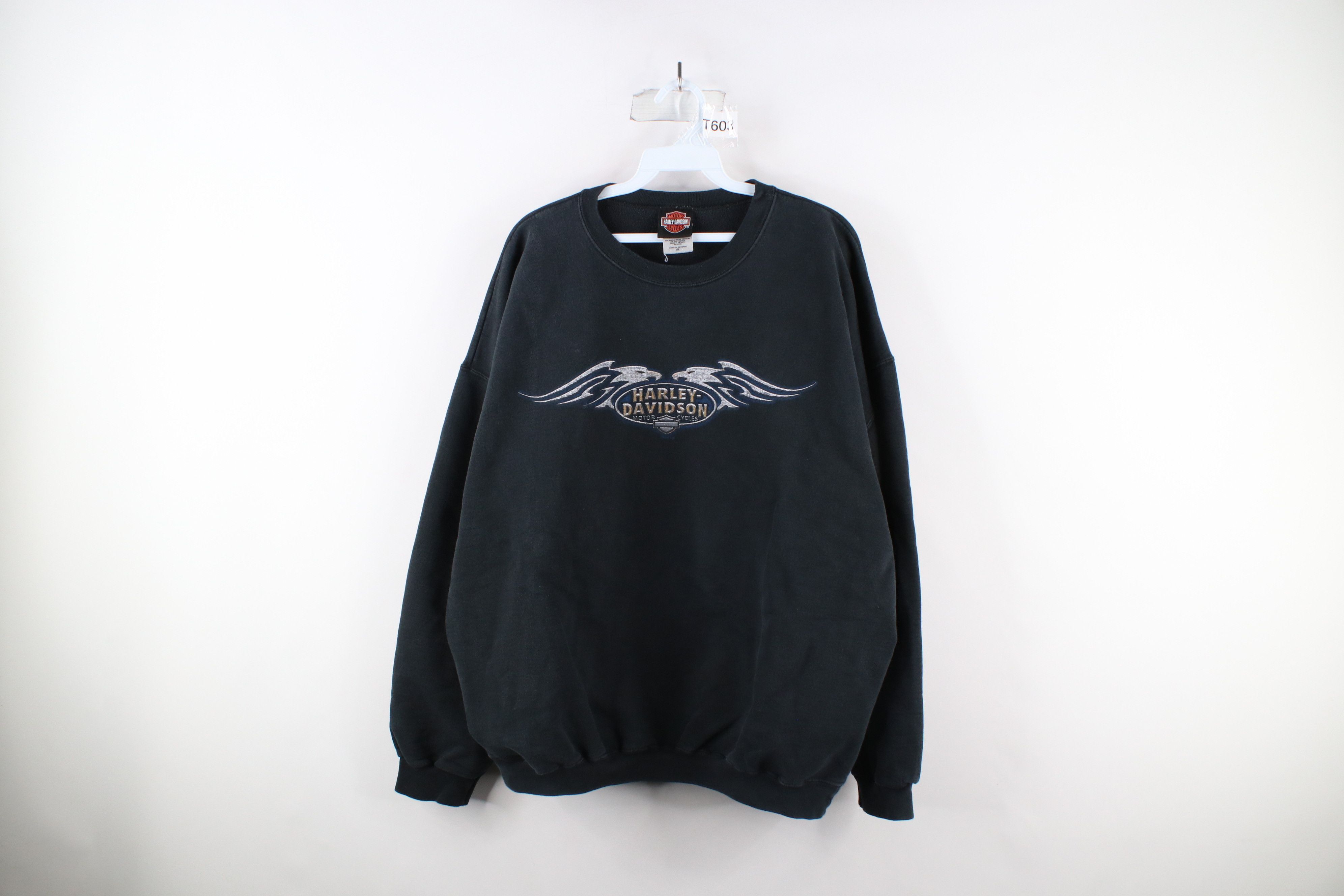 Image of Y2K 2004 Harley Davidson Out Tribal Eagle Sweatshirt in Black, Men's (Size XL)