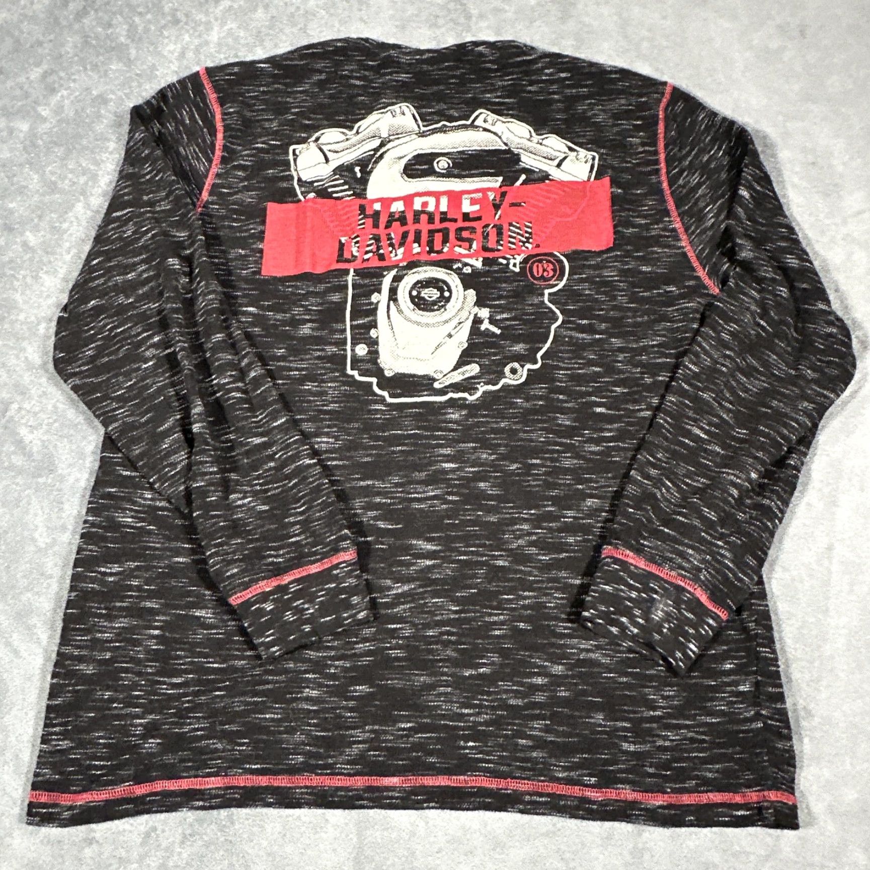 Harley Davidson Harley-Davidson Long Sleeve Shirt Mens XL Engine Graphic Pullover Motorcycle Crew Neck Black Heather White Streaks Graphic Print Men Size US XL / EU 56 / 4 - 2 Thumbnail