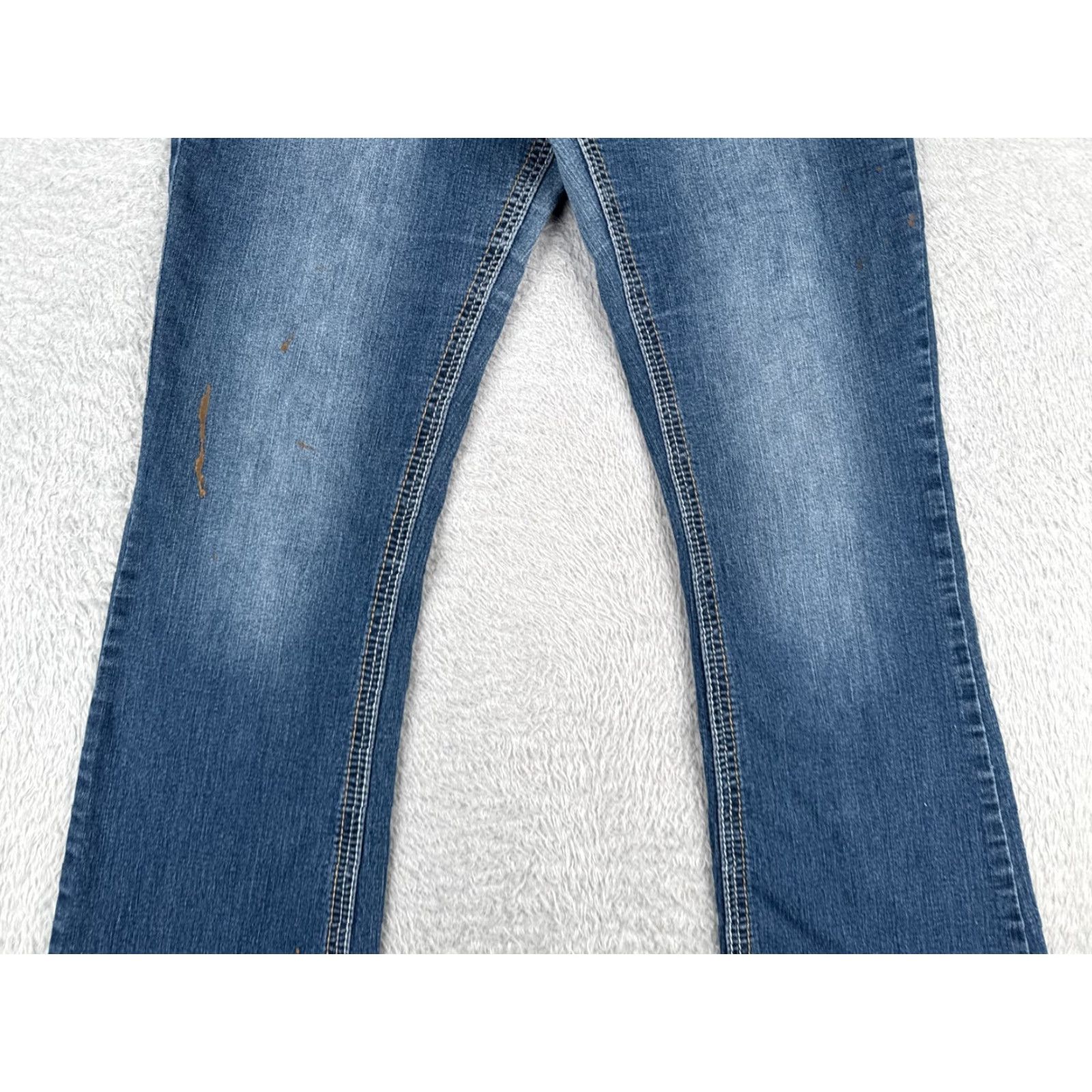 Vintage Myth Of Jade Jeans Women 12 Blue Denim Bootcut Low Rise Cotton Blend 32x31 Maurices Jeans Womens Pants 5-Pocket Design Zipper Distressed Medium Wash Size 34" / US 12 / IT 48 - 3 Thumbnail