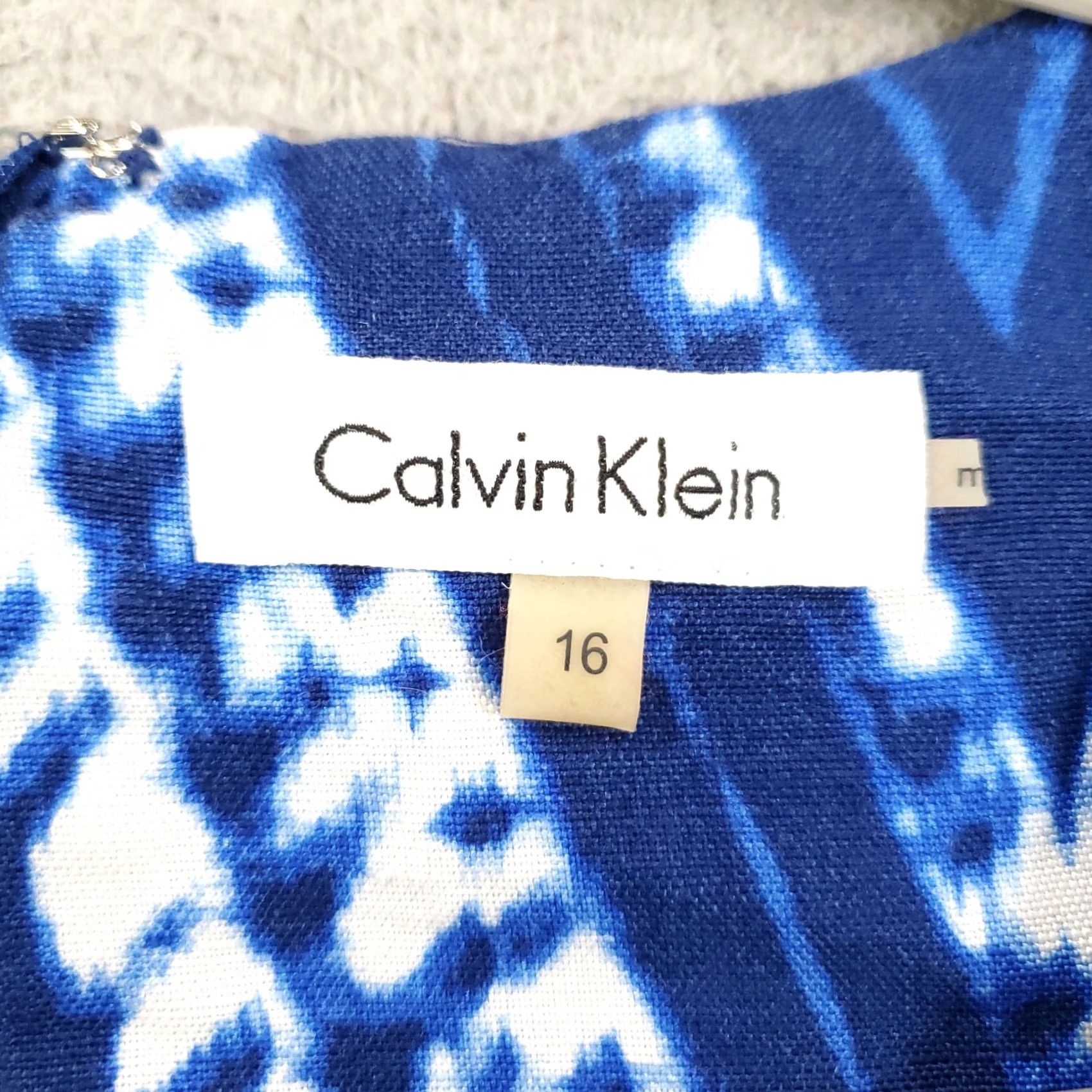Calvin Klein Calvin Klein Linen Dress Womens Size 16 Blue White Zig Zag Tie Dye Lined Dress Size XXL / US 16-18 / IT 52-54 - 5 Thumbnail