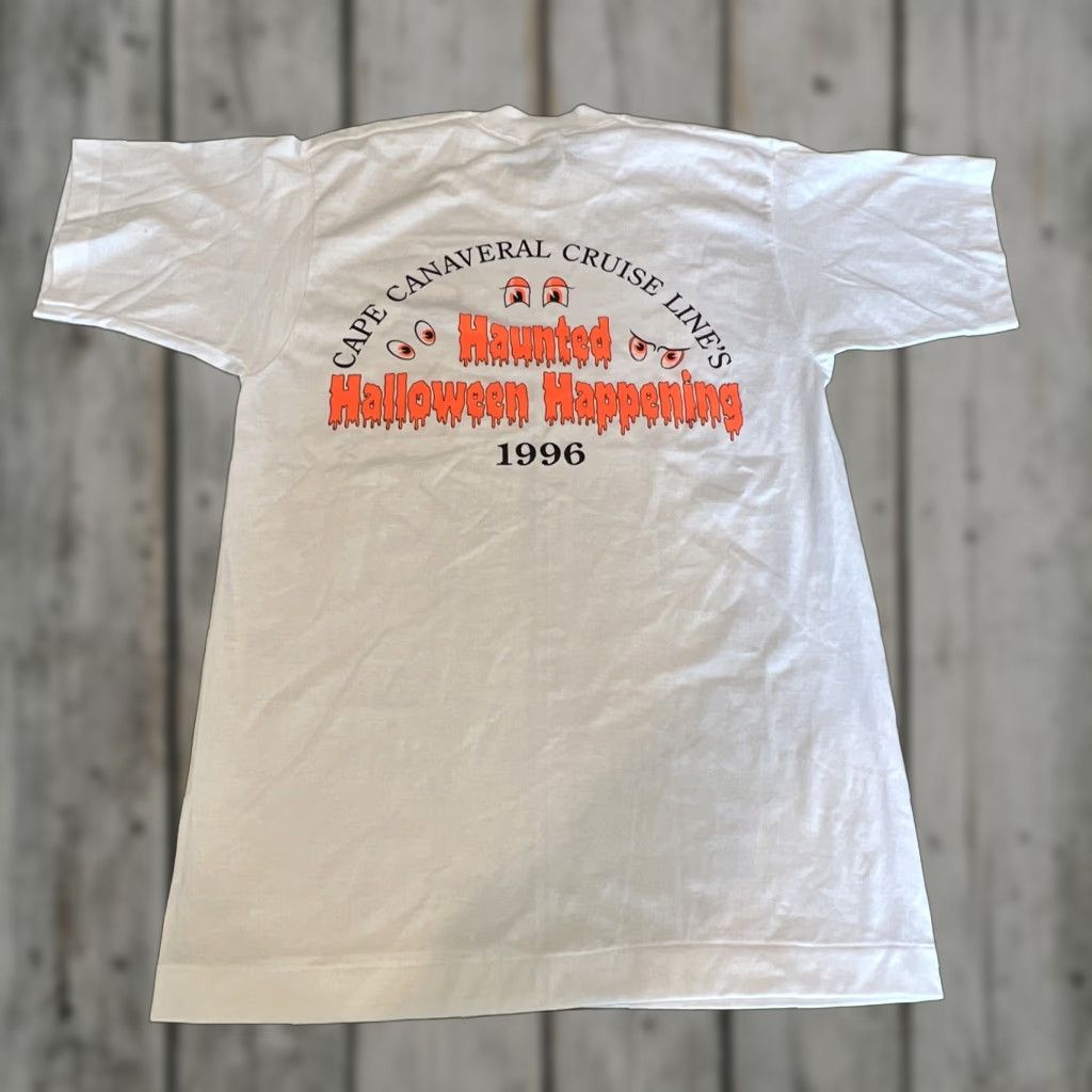 Vintage VINTAGE 1996 Haunted Halloween Cape Canaveral Cruise Single Stitch Label Best T-Shirt Mens M White Cotton Graphic Print Halloween Size US M / EU 48-50 / 2 - 1 Thumbnail