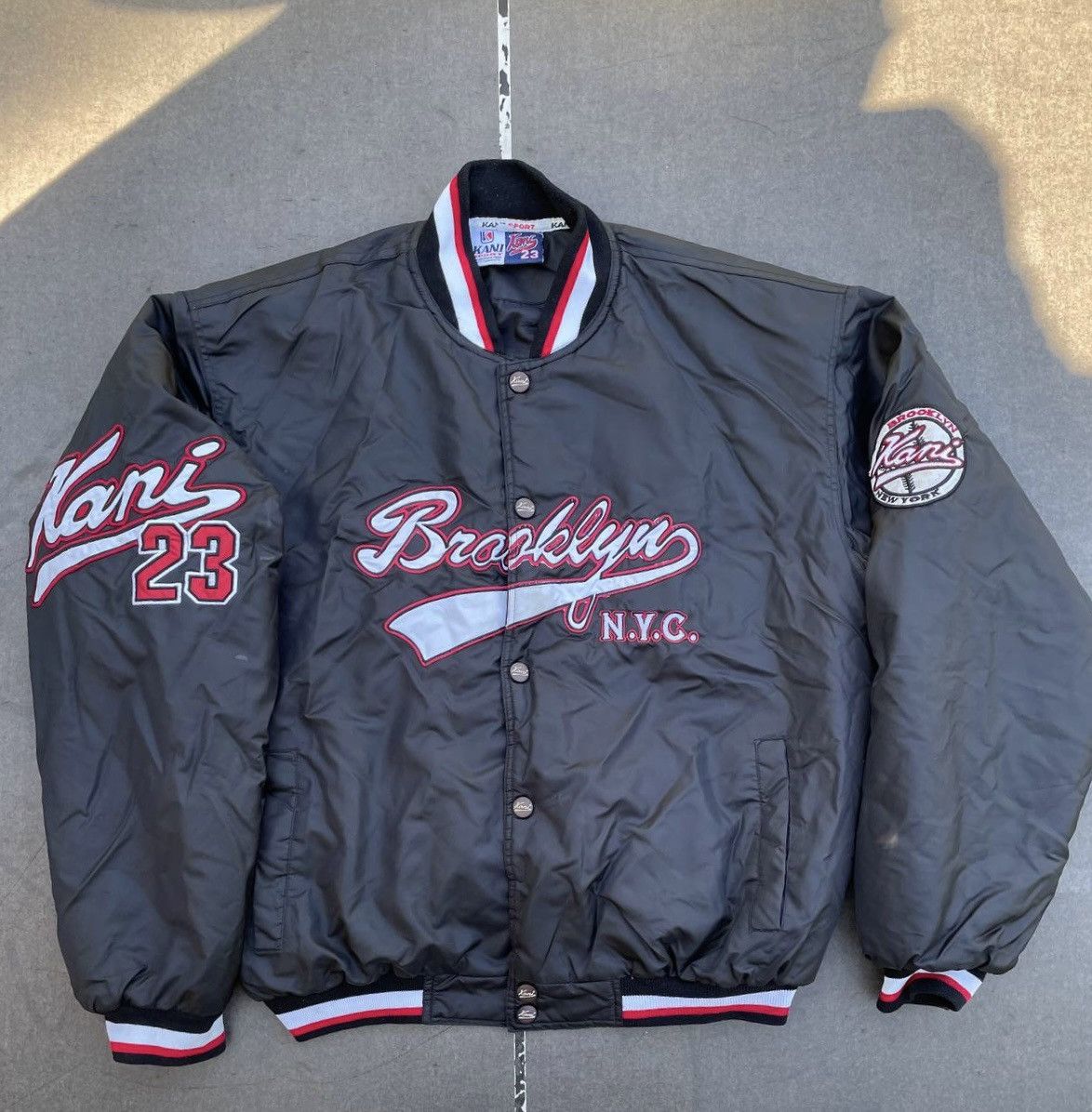 image of Karl Kani Vintage 23 Brooklyn Ny Bomber Jacket in Black, Men's (Size 2XL)