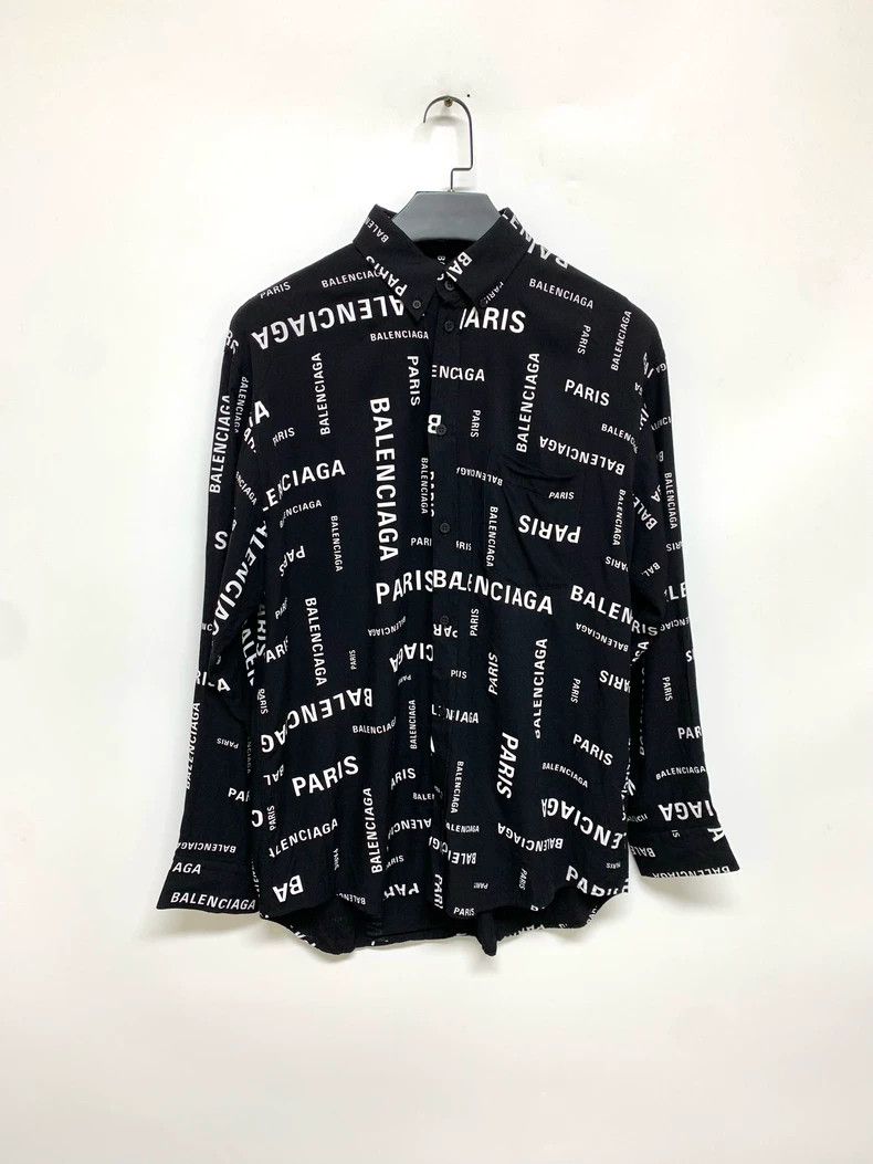 Balenciaga Balenciaga Logo Print Black Button-Up Shirt - dmc Size US S / EU 44-46 / 1 - 1 Thumbnail