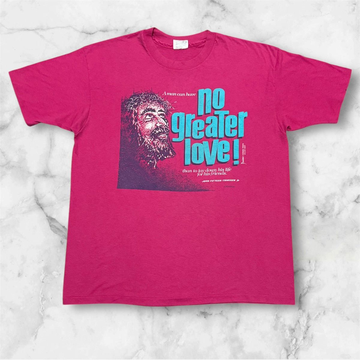 Vintage Vintage 1990 No Greater Love ! Jesus tees by Kozak Size US XL / EU 56 / 4 - 1 Thumbnail