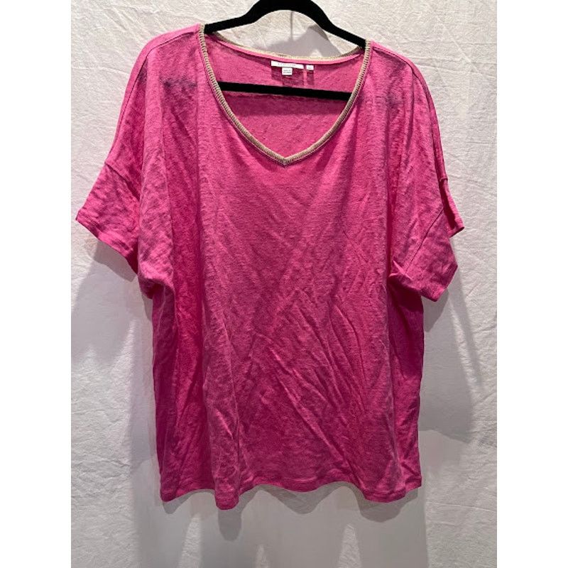 Chicos Chico's Shirt 100% Linen Short Sleeve V Neck Pink Gold XXL Size XXL / US 16-18 / IT 52-54 - 1 Thumbnail