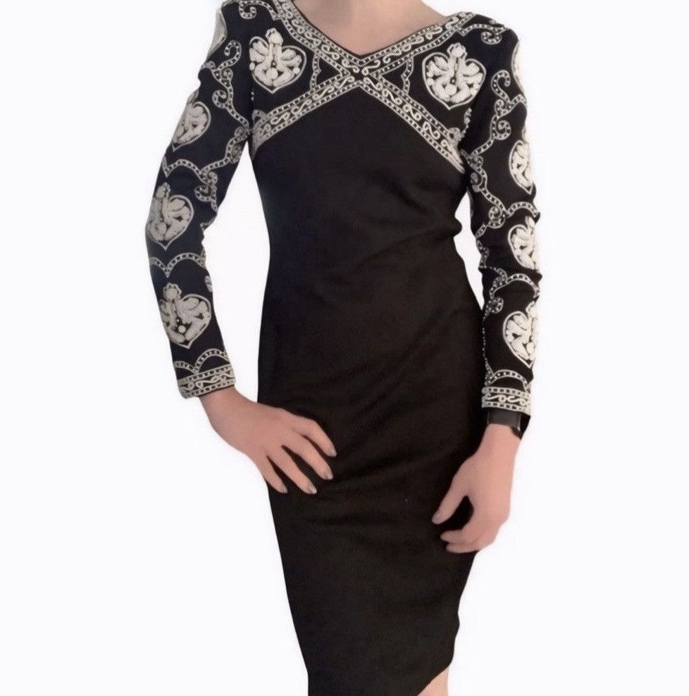 Vintage Vtg Adrienne Vittadini Black Wool Beaded Long Sleeve Dress Size S / US 4 / IT 40 - 1 Thumbnail