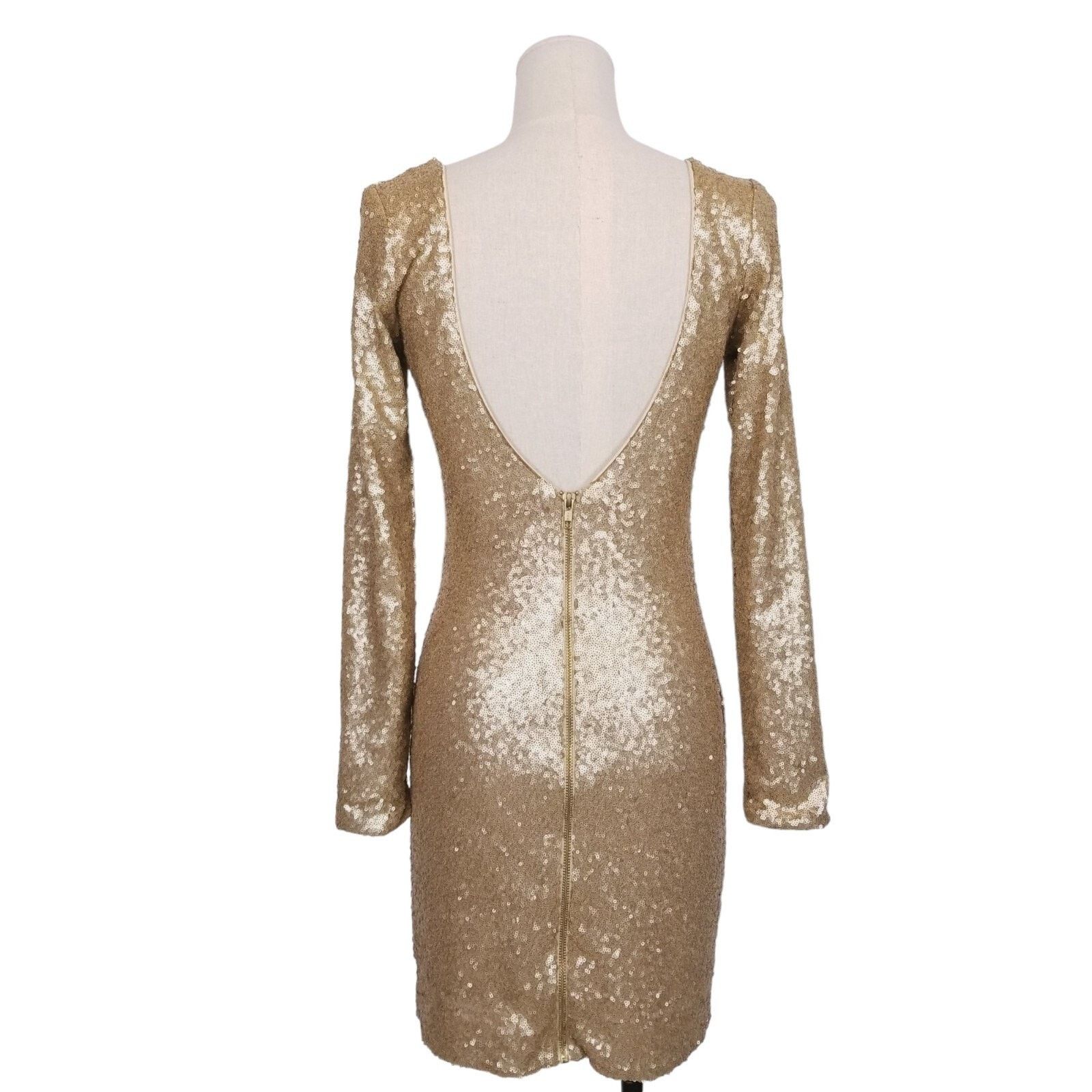 Dress the Population Dress The Population Gold Mini Sequin Bodycon Dress Sz Small Size S / US 4 / IT 40 - 5 Thumbnail