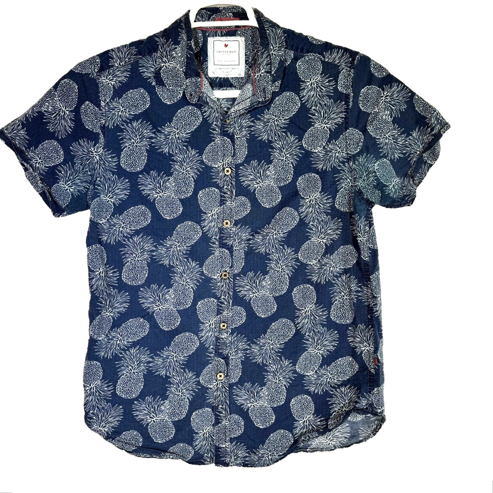 Vintage Cactus Man Shirt Small Navy Pineapple Print Slim Cotton Button-Up M570 Mens Size US S / EU 44-46 / 1 - 2 Thumbnail