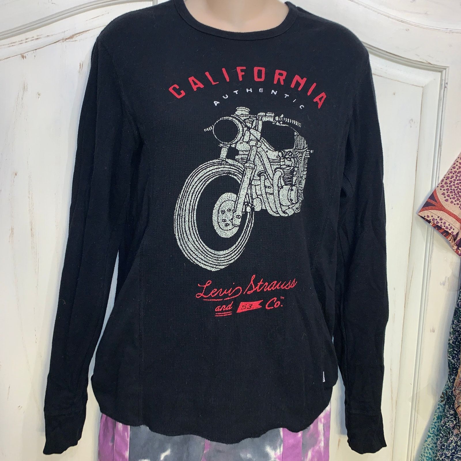 Levi's Y2K LEVIS THERMAL WAFFLE CALIFORNIA BIKER MOTORCYCLE TOP S Size S / US 4 / IT 40 - 1 Thumbnail