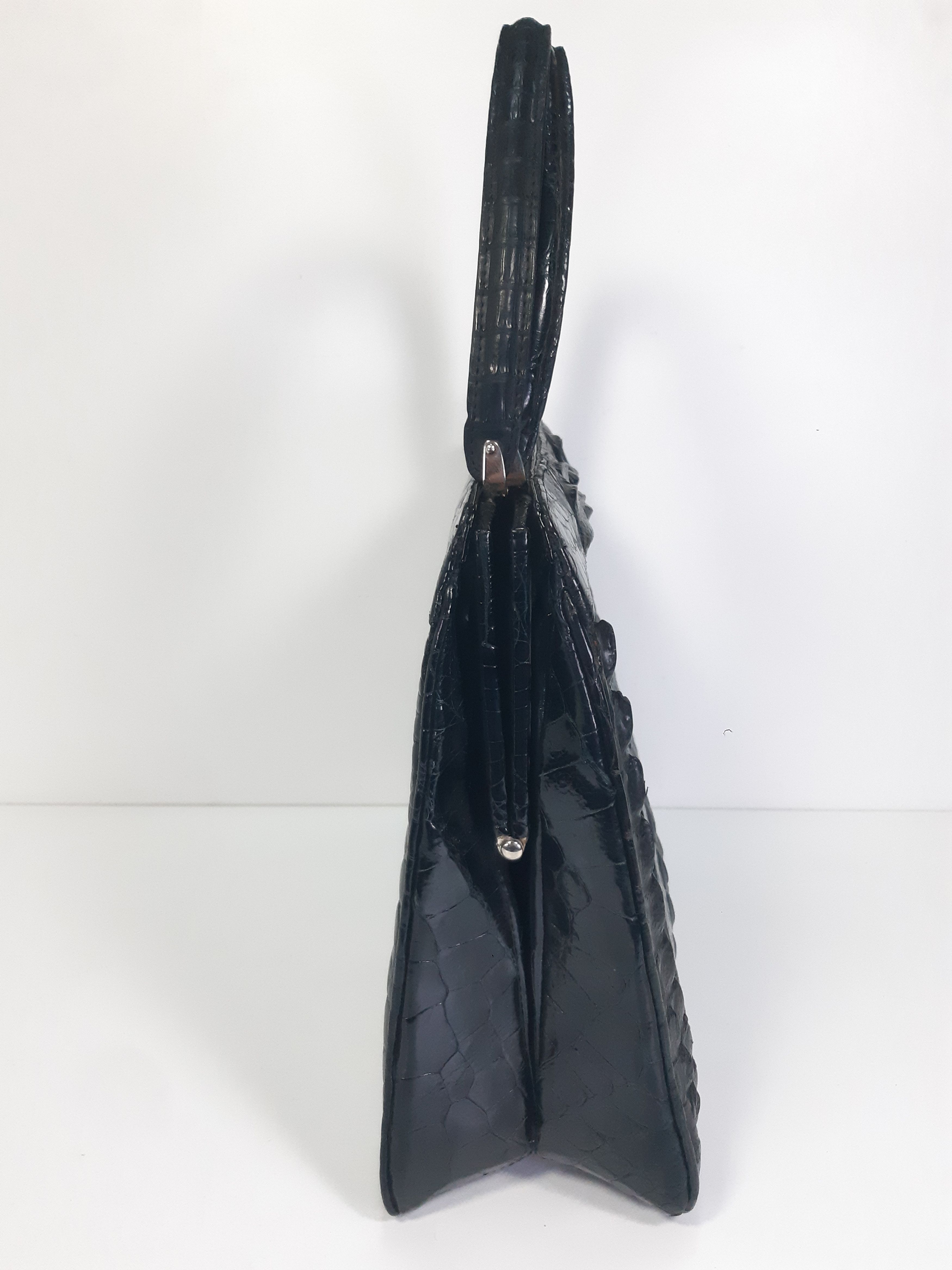 Other Vintage Genuine Hornback Crocodile Handbag Glossy Black Size ONE SIZE - 8 Thumbnail