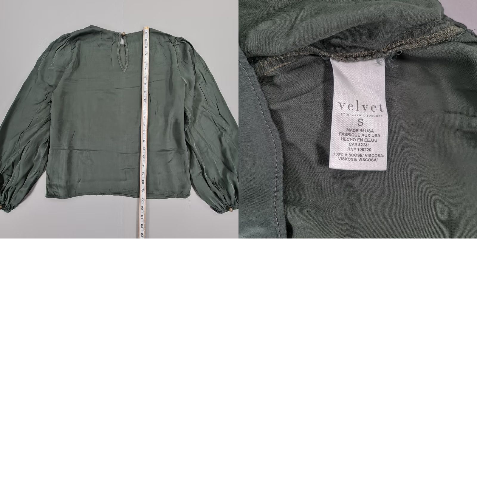 Velvet Velvet by Graham & Spencer Blouse Womens Green Satin Long Sleeves Round Neck XS S? Size S / US 4 / IT 40 - 8 Thumbnail