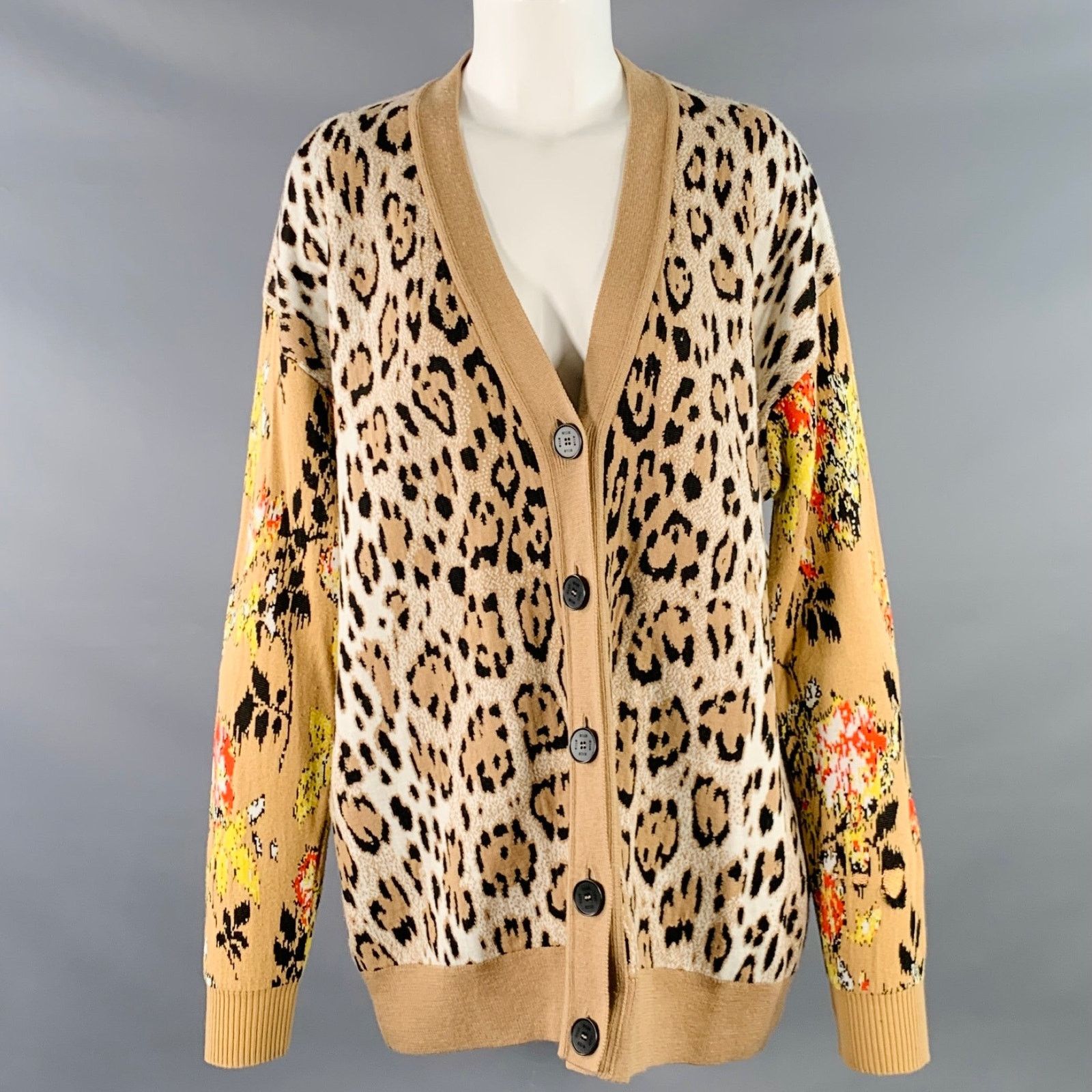 MSGM Khaki Black White Viscose Oversized Mixed Patterns Cardigan Size M / US 6-8 / IT 42-44 - 1 Thumbnail