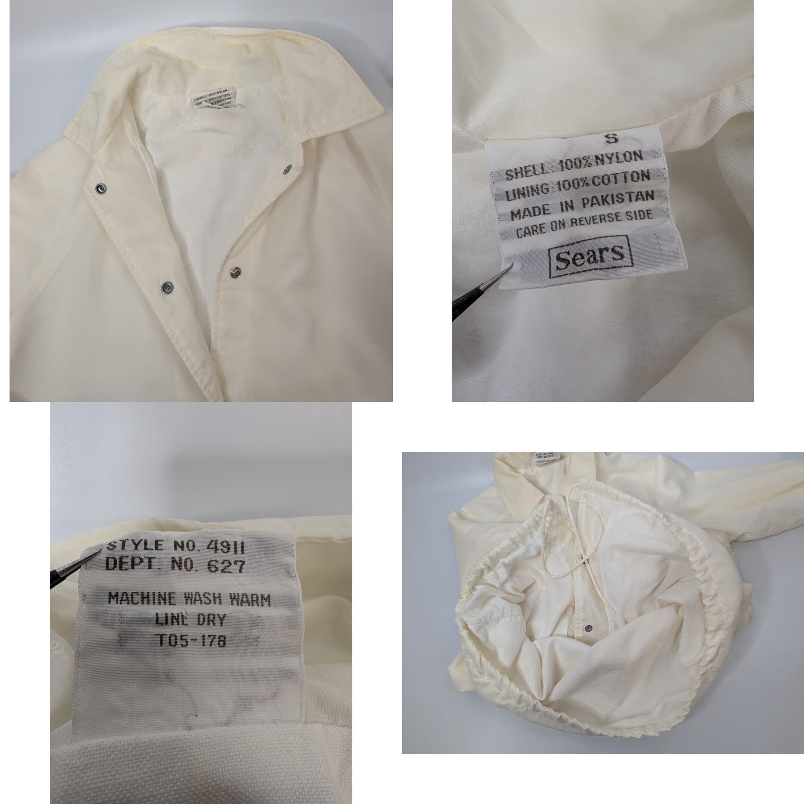Sears VINTAGE Sears Windbreaker Lightweight Fleece Nylon Snap Jacket Small White Men - 80s Style Size US L / EU 52-54 / 3 - 8 Thumbnail