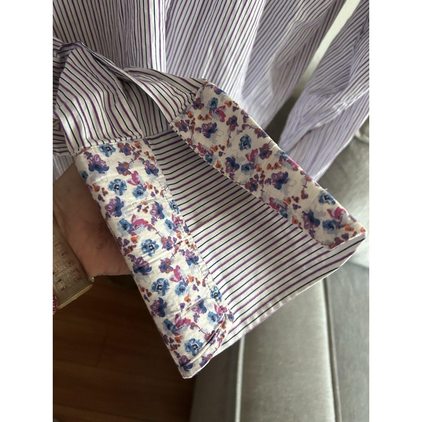 Ted Baker Ted Baker London Stripped Floral Extended-Cuff Shirt 16 1/2 Size US M / EU 48-50 / 2 - 2 Thumbnail