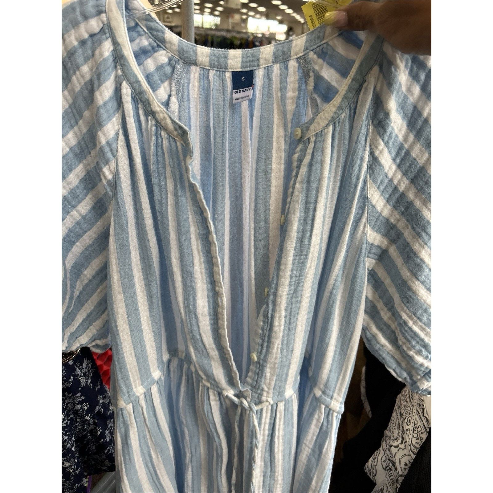 Old Navy Old Navy Blue & White Cotton 3/4 Puff Sleeve Dress Small Size S / US 4 / IT 40 - 4 Thumbnail