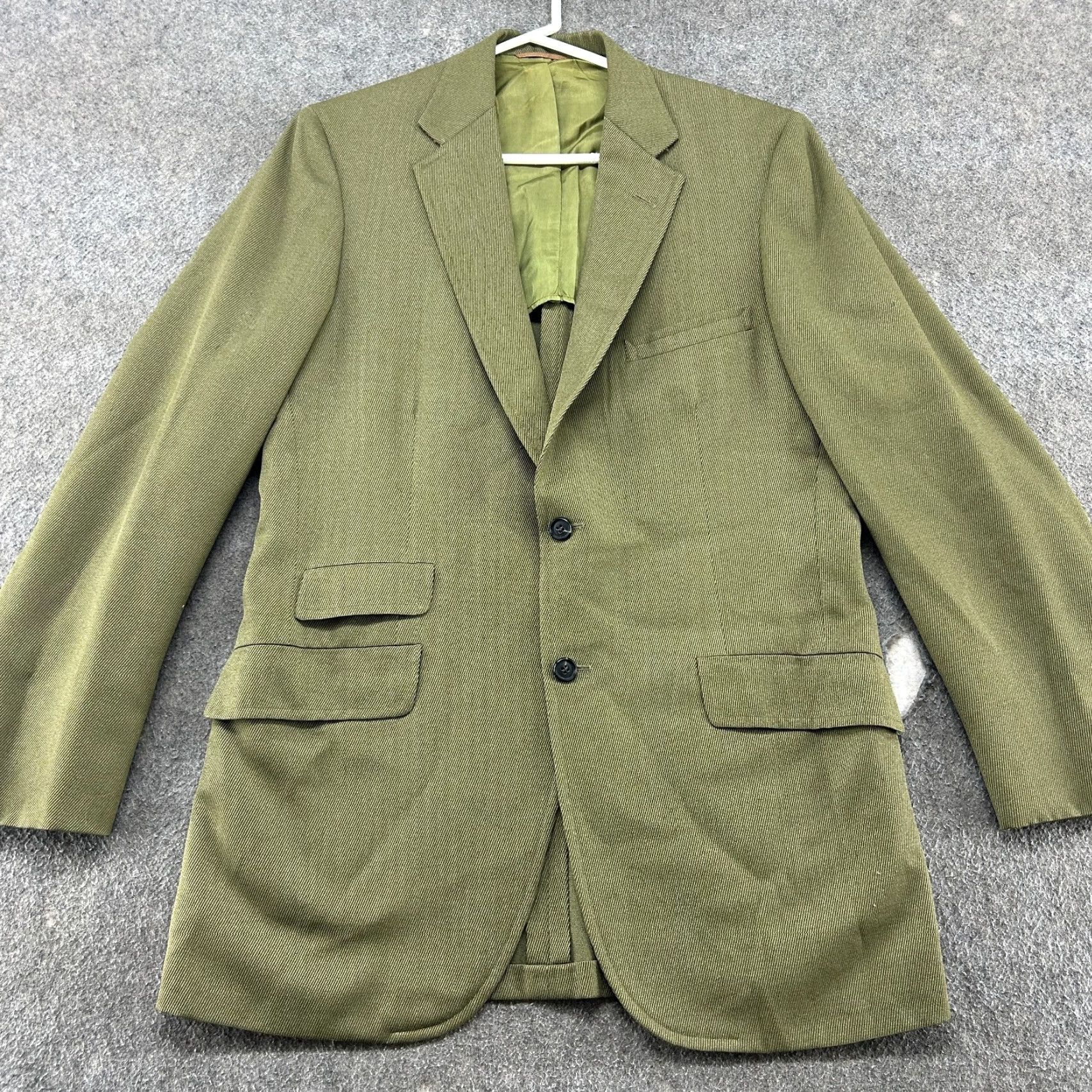 Vintage VINTAGE David Stephen Jacket Mens 42 Green Wool Tweed Blazer Sport Coat Pea Coat 60s Mens Size 42R - 4 Thumbnail