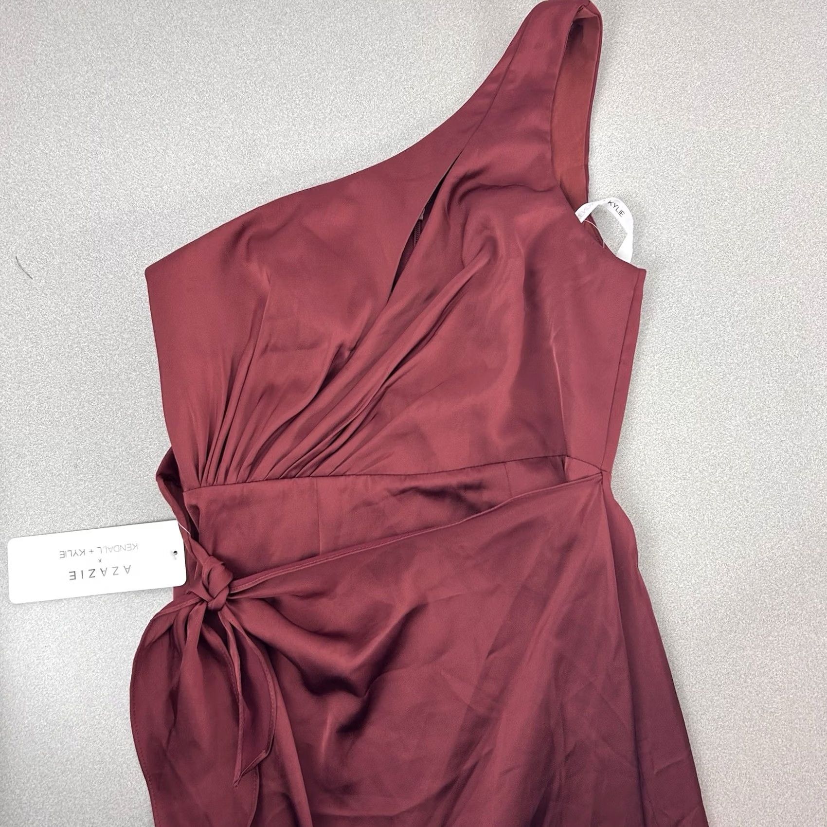 Vintage Bridesmaid Dress Azazie Kendall + Kylie A4 Terracotta One Shoulder Red Sleeveless Polyester Dress Size ONE SIZE - 2 Thumbnail