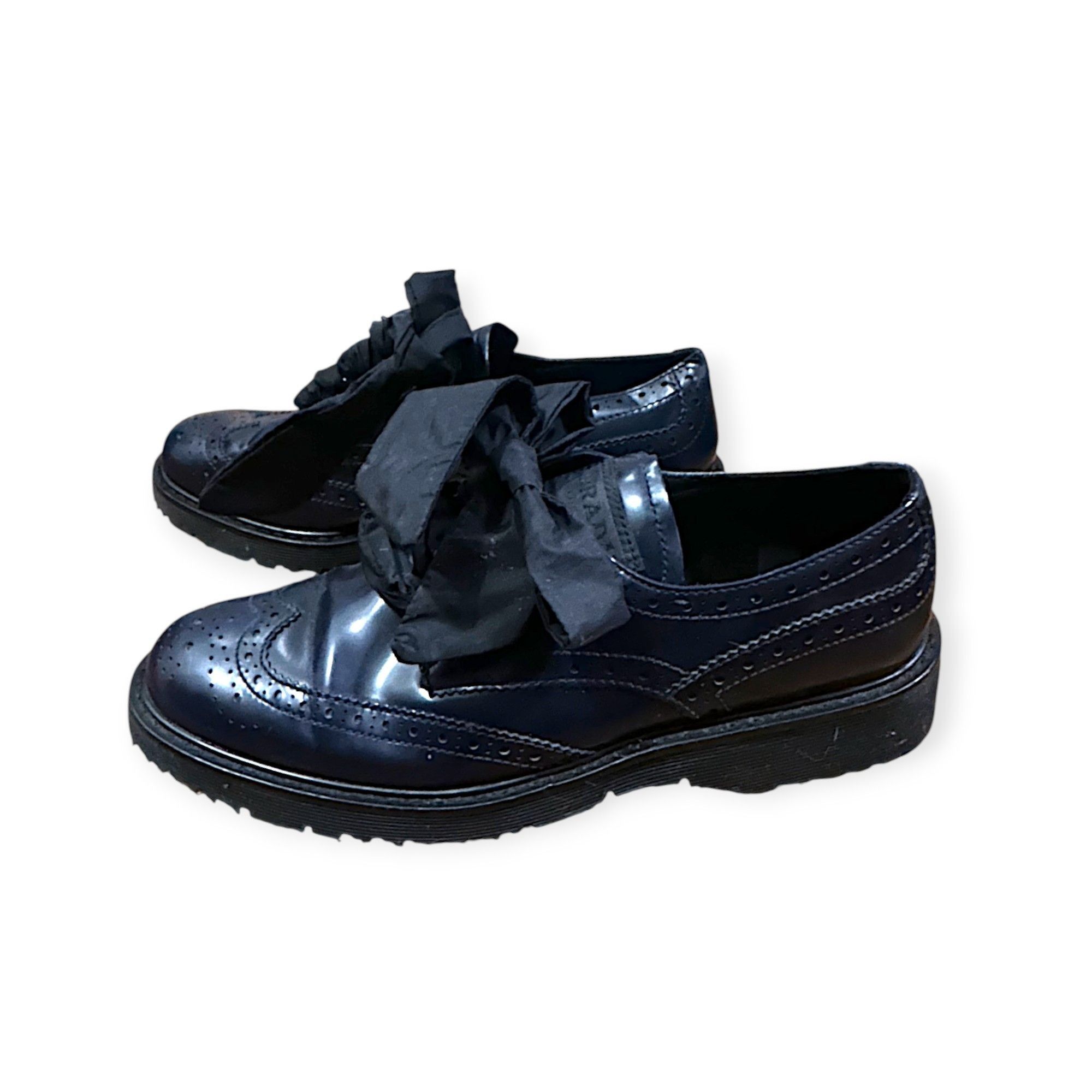 Prada Prada Wingtip Oxford Ribbon Tie Shoes Navy Calf Leather 38.5 Size US 8.5 / IT 38.5 - 2 Thumbnail