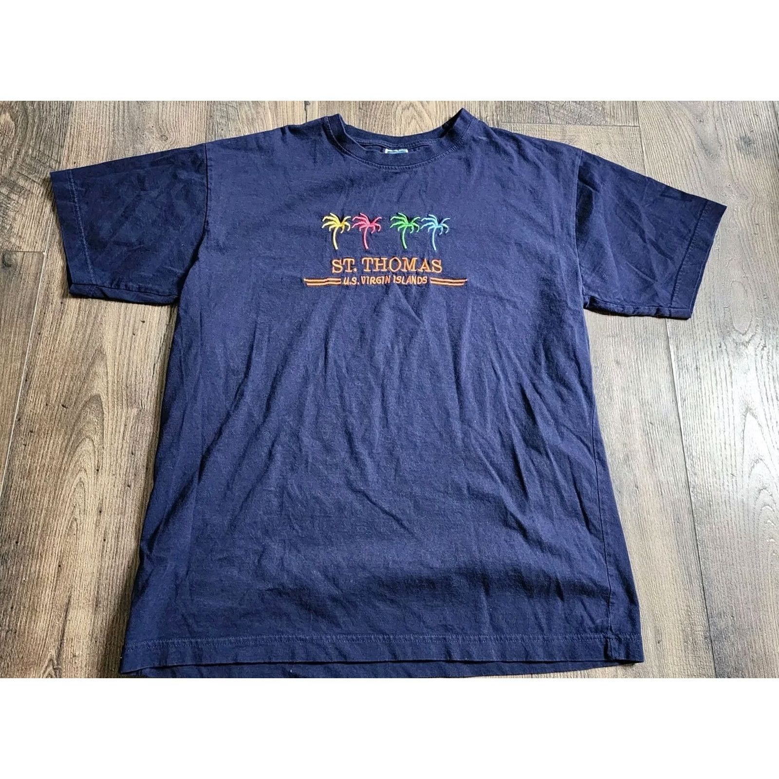 Vintage VINTAGE Carribean T-Shirt Mens L Crew Neck Short Sleeve Embroidered Palm Trees Travel Souvenir Blue Cotton Modern Classic Shirt Mens Size US L / EU 52-54 / 3 - 5 Thumbnail