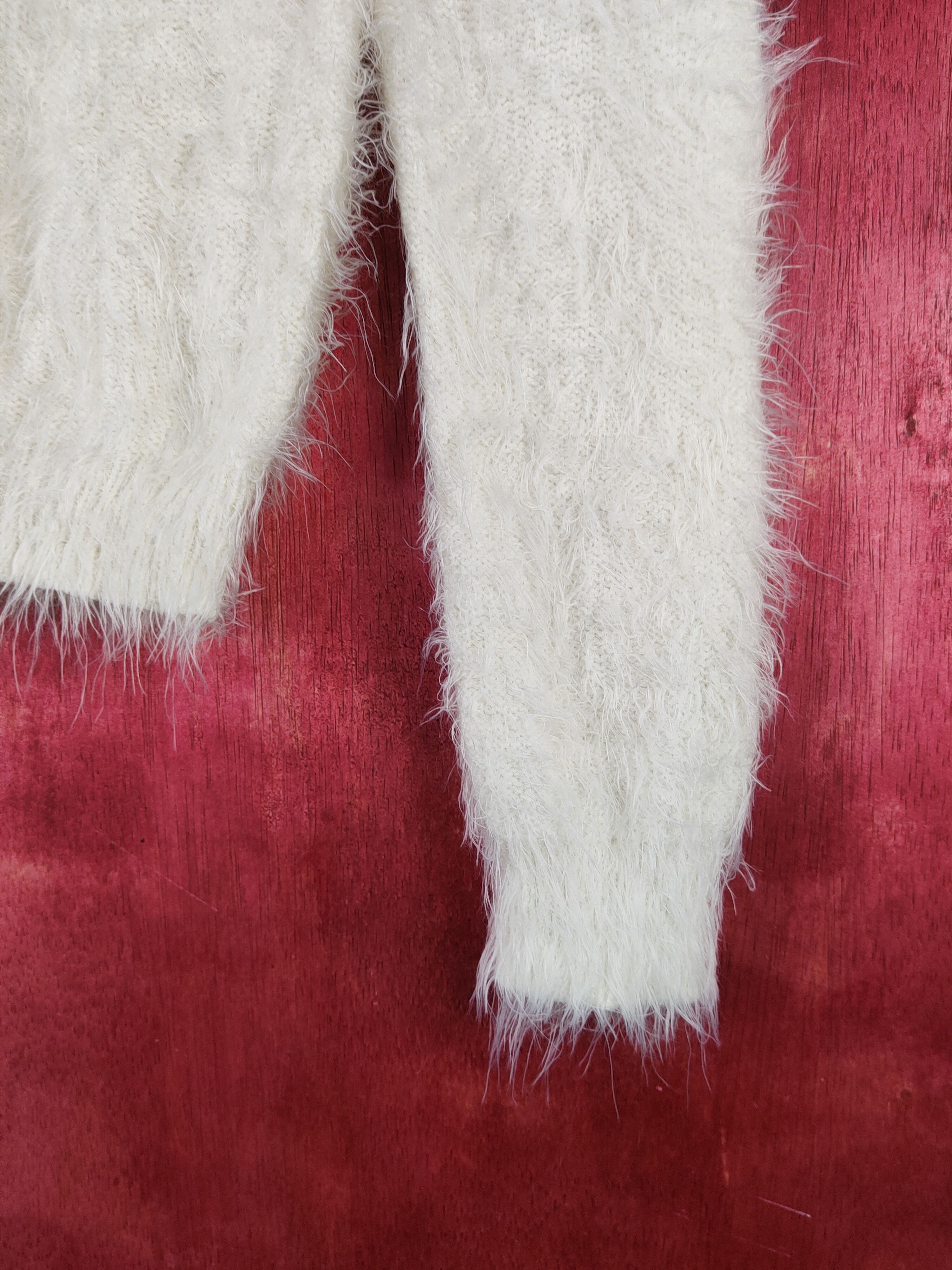 Homespun Knitwear Grove Ivory Shag Shaggy Fur Mohair Knitwear #S2060 Size M / US 6-8 / IT 42-44 - 6 Thumbnail