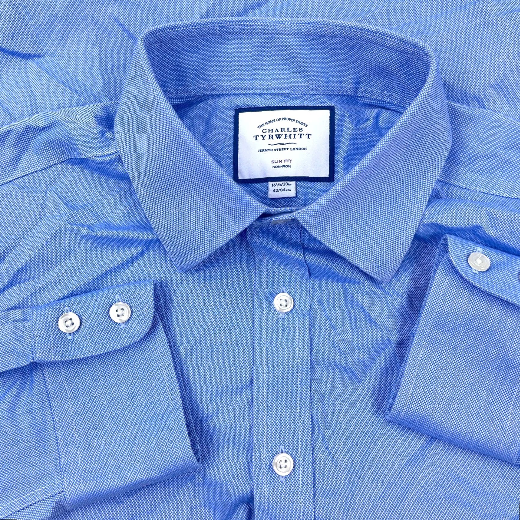 Charles Tyrwhitt Charles Tyrwhitt Shirt Men 16.5 33 Blue Button Up Slim Fit Oxford Cloth Dress A9 Size 42R - 2 Thumbnail