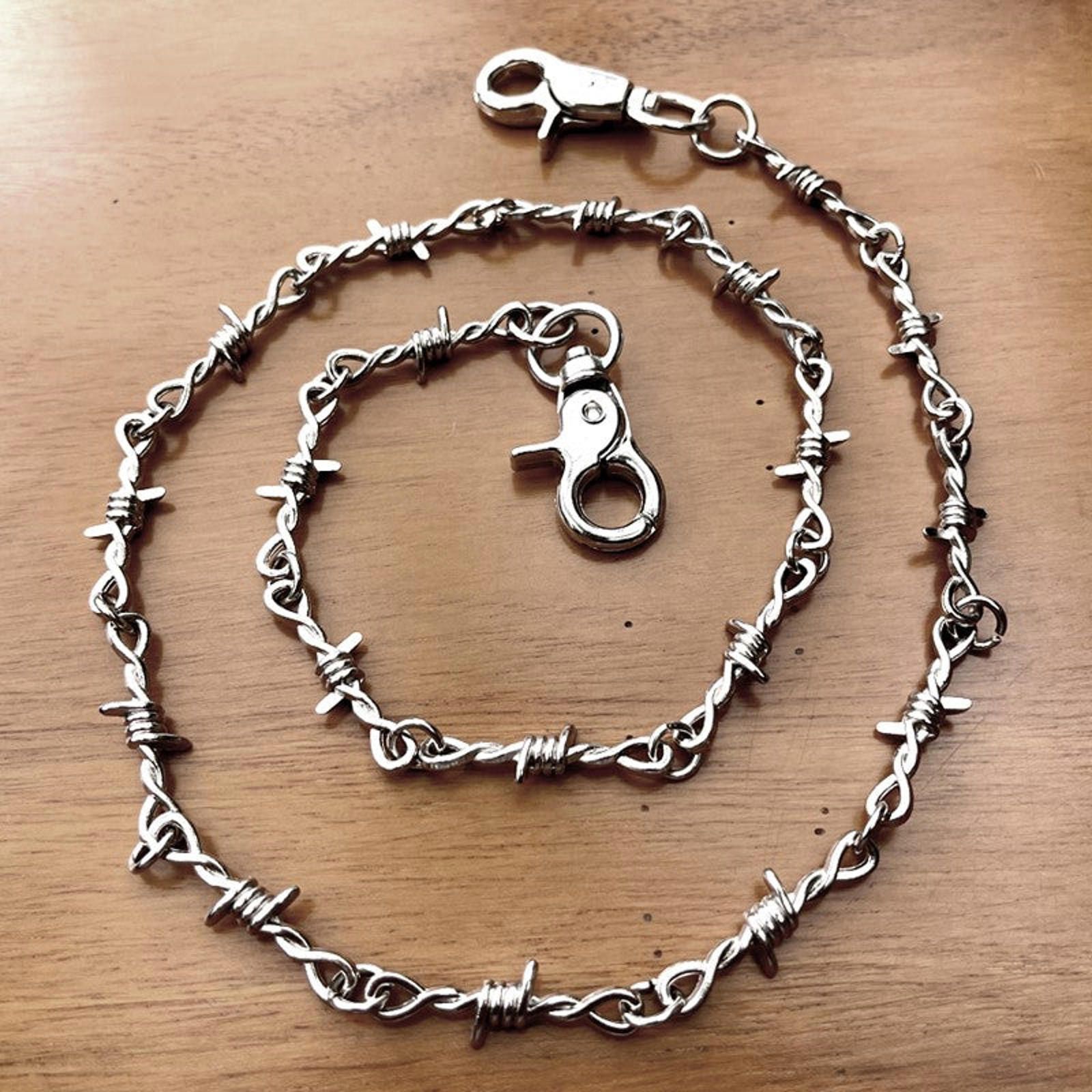 Jewelry Metal Knot Waist Wallet Chain, Barbed Wire Chain in Silver, Men's