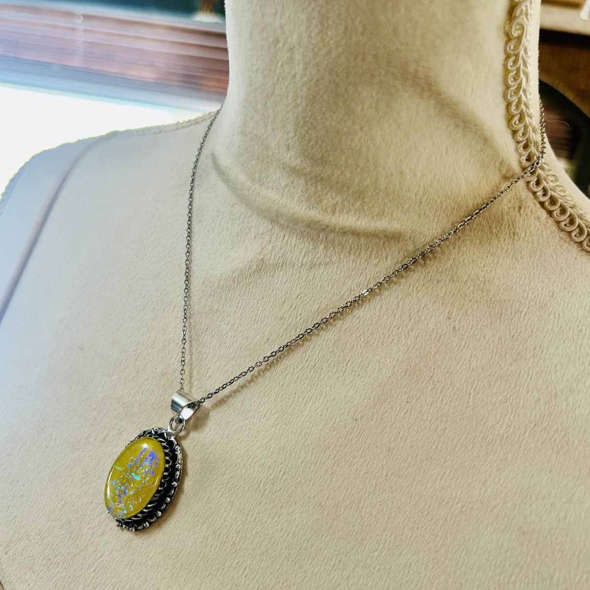 Handmade Handcrafted simulated opal dogtooth 925 sterling necklace Size ONE SIZE - 3 Thumbnail