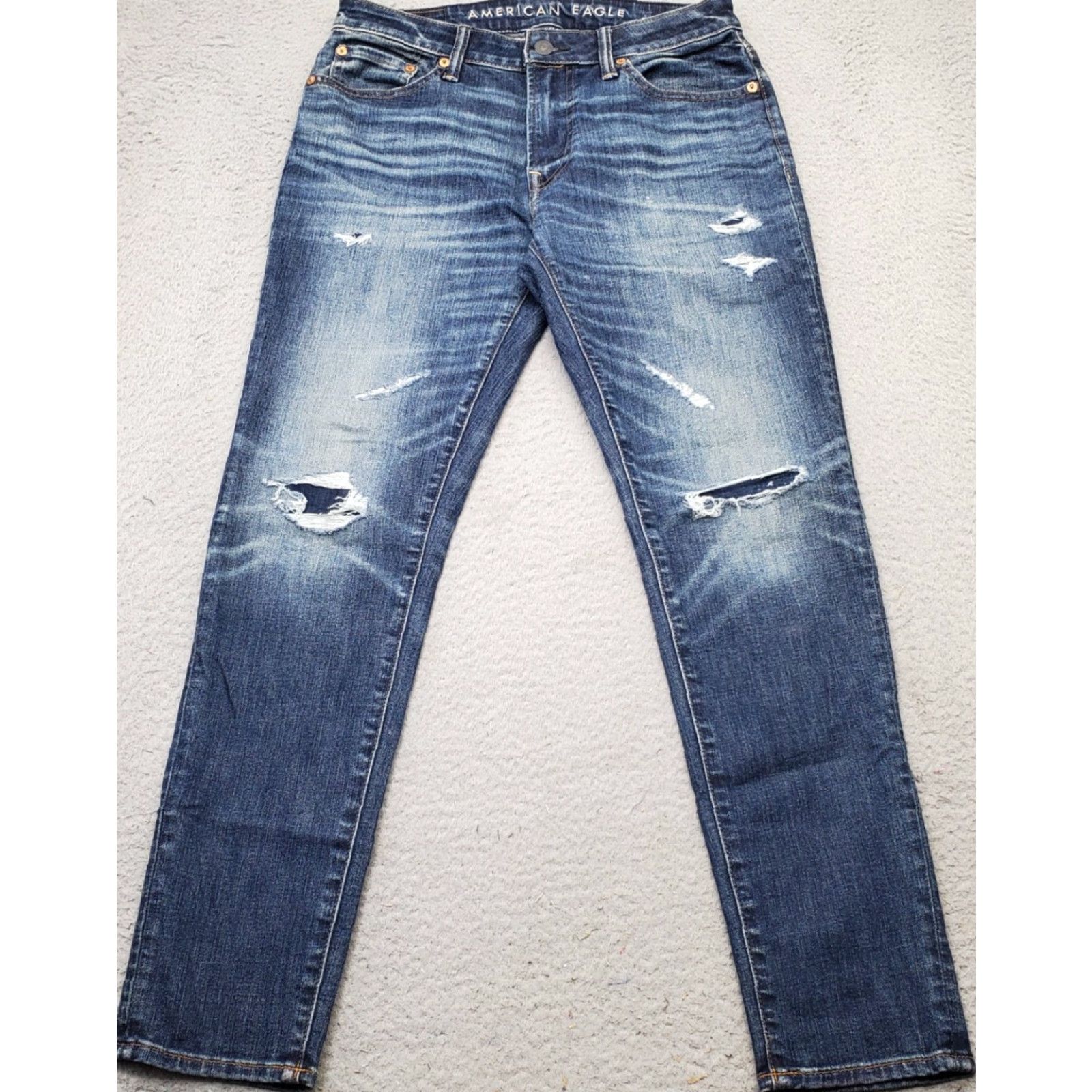 American Eagle Outfitters American Eagle Outfitters Jeans Mens 30 Blue Denim Ripped Whiskered 5-Pocket Design Skinny Jeans Size US 30 / EU 46 - 2 Thumbnail
