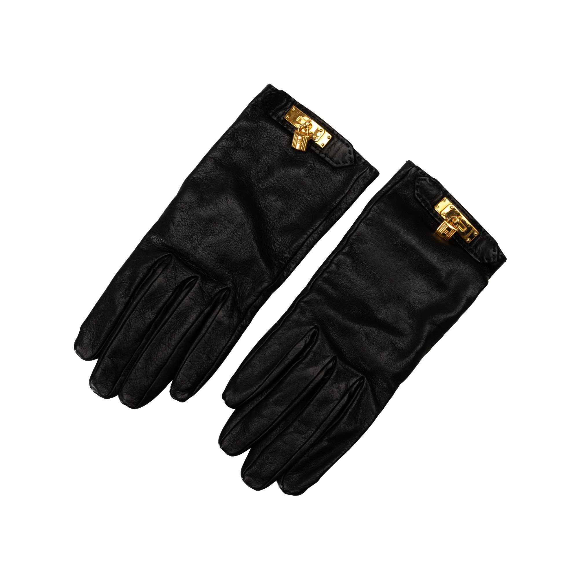 image of Hermes Soya Kelly Lock Gloves in Black, Women's