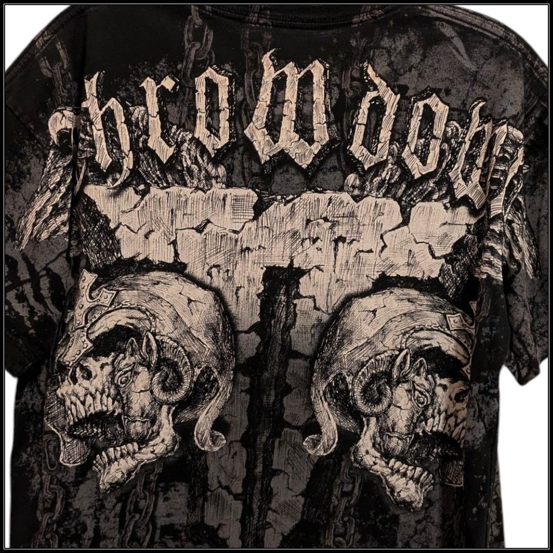 Affliction THROWDOWN Warriors Face Off T-shirt Skulls Y2K Cyber Grunge Size US L / EU 52-54 / 3 - 6 Thumbnail