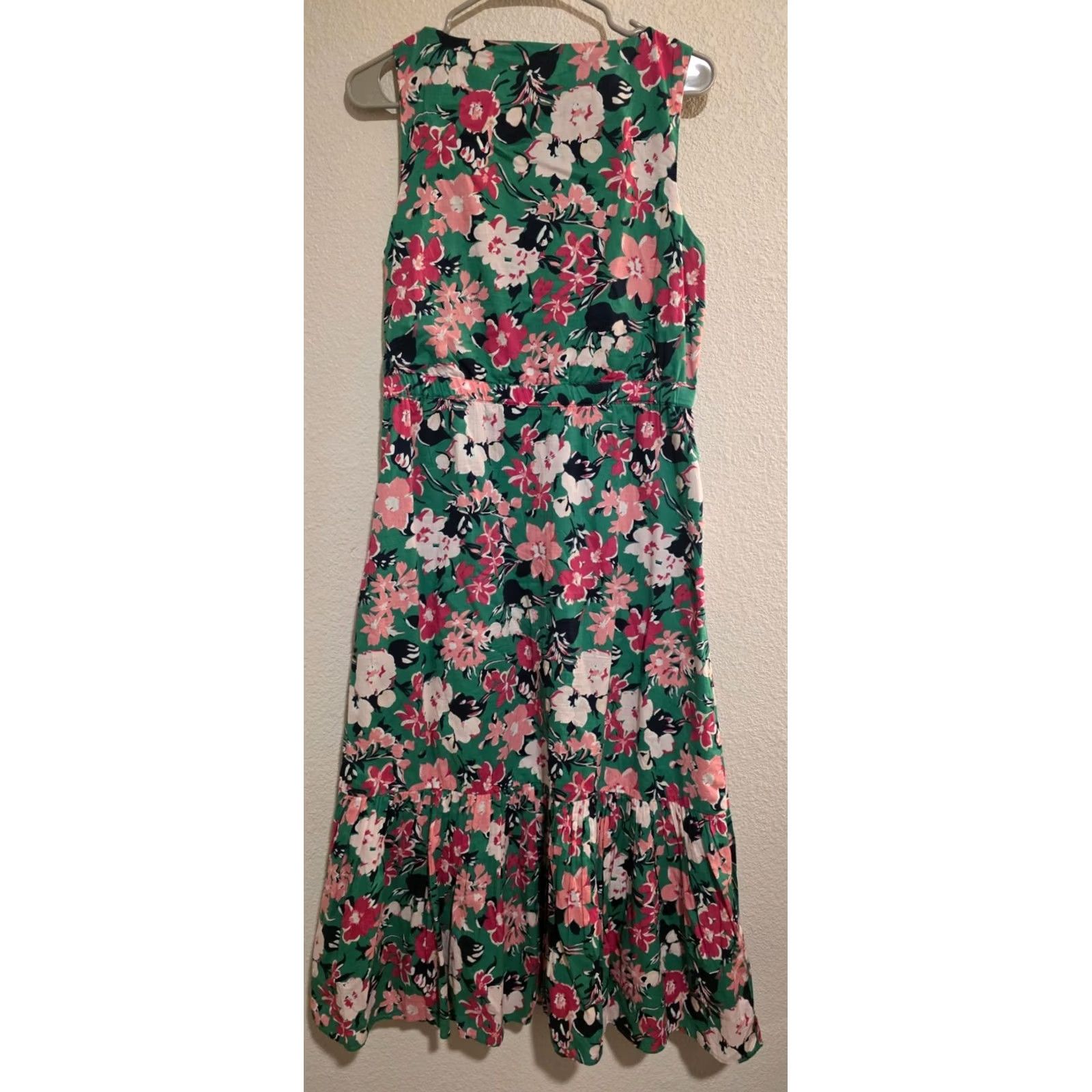 J.Crew J.Crew Floral Sleeveless Dress Women's 10 Green Pink Ruffle Hem Boho Summer Size L / US 10 / IT 46 - 4 Thumbnail