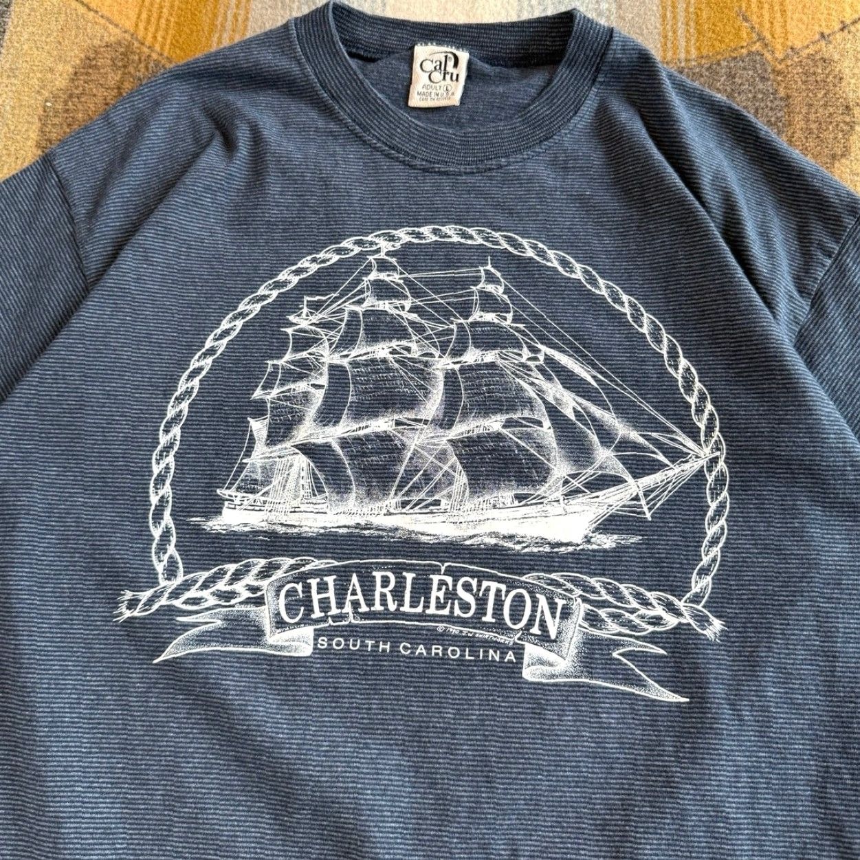 Vintage VINTAGE Charleston Pirates Ship T-Shirt Cal Cru Men L Blue 90s USA Shirt Size US L / EU 52-54 / 3 - 3 Thumbnail