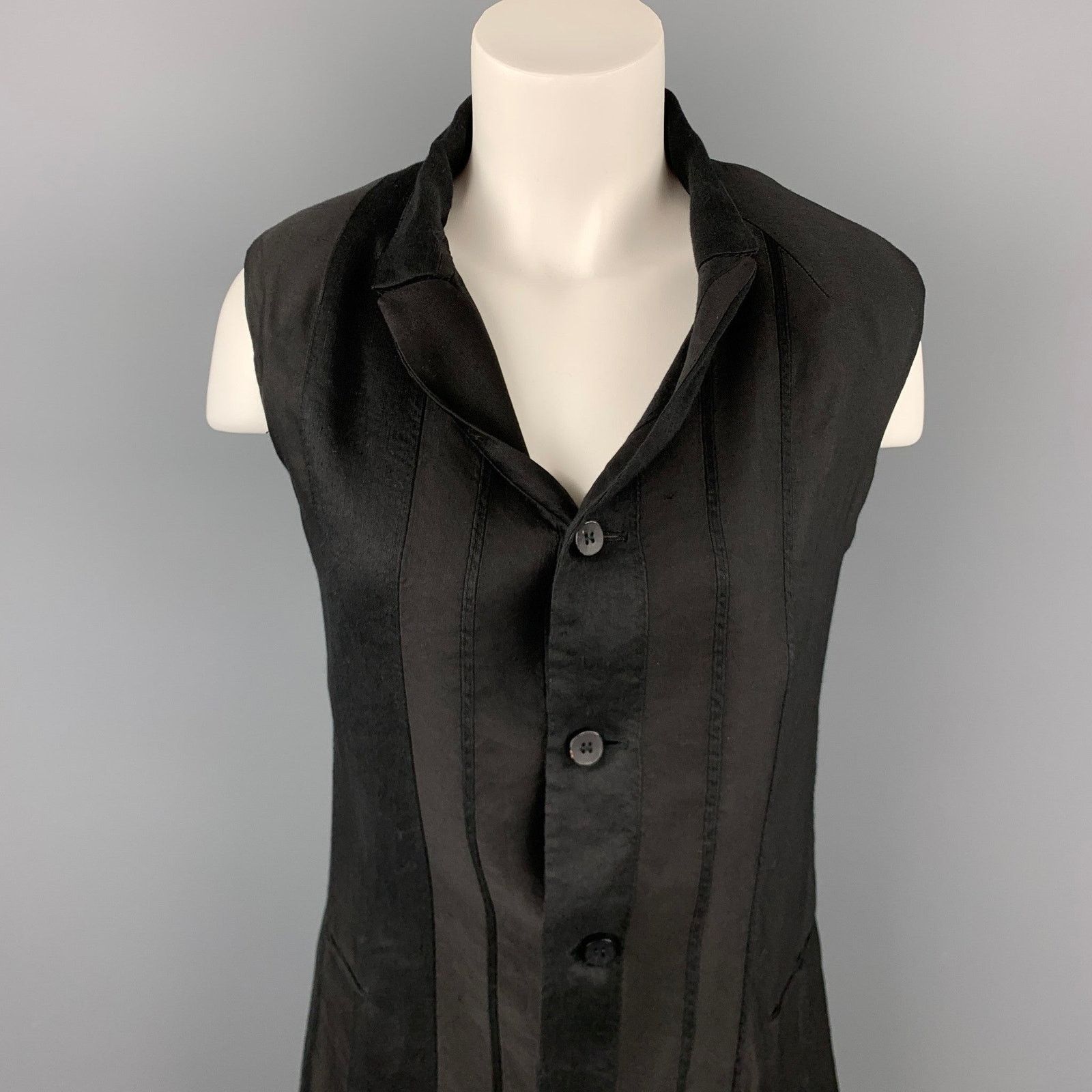 Masnada MASNADA Size XS Black Linen Blend Notch Lapel Vest Size XS / US 0-2 / IT 36-38 - 2 Thumbnail