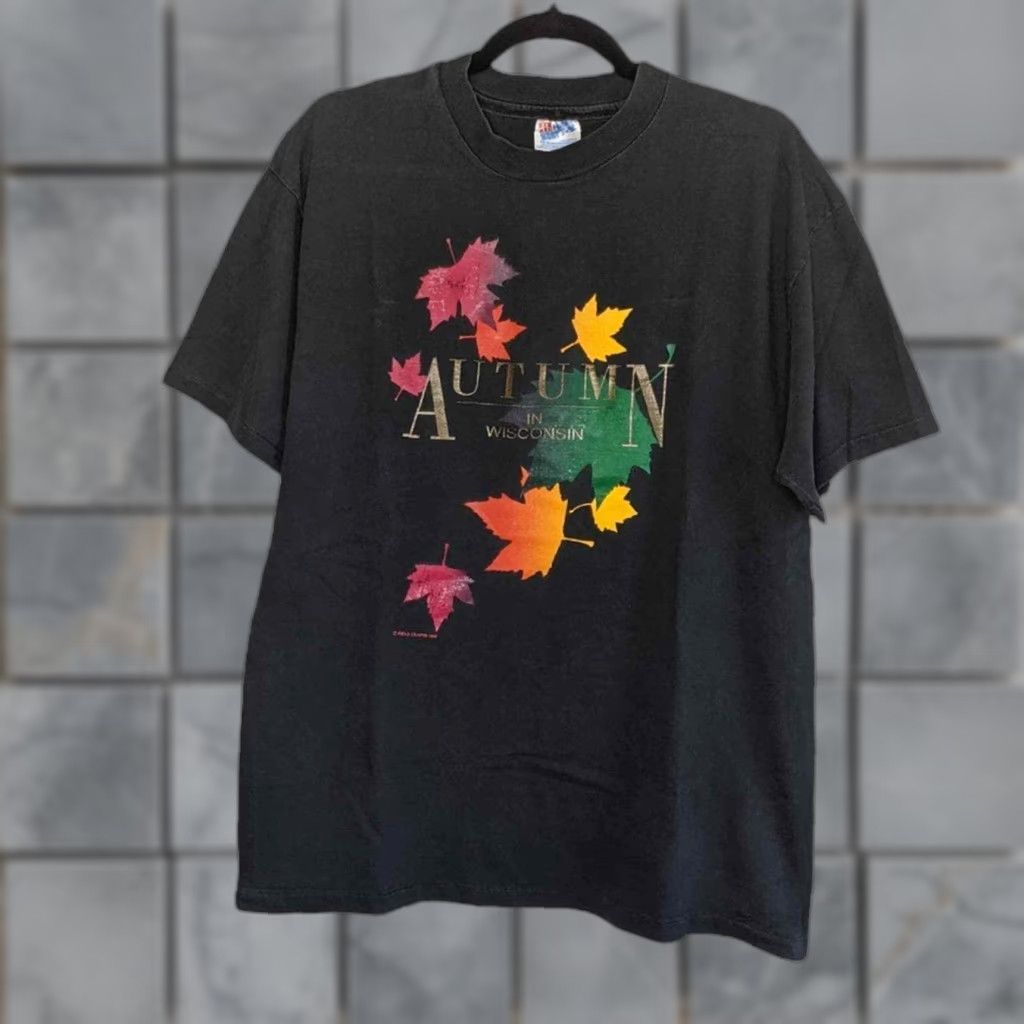 Vintage VINTAGE Wisconsin Autumn Leaves Shirt L Adult Black Men/Women Unisex Hanes VTG WI Bonn Nature 90s Size US L / EU 52-54 / 3 - 1 Thumbnail