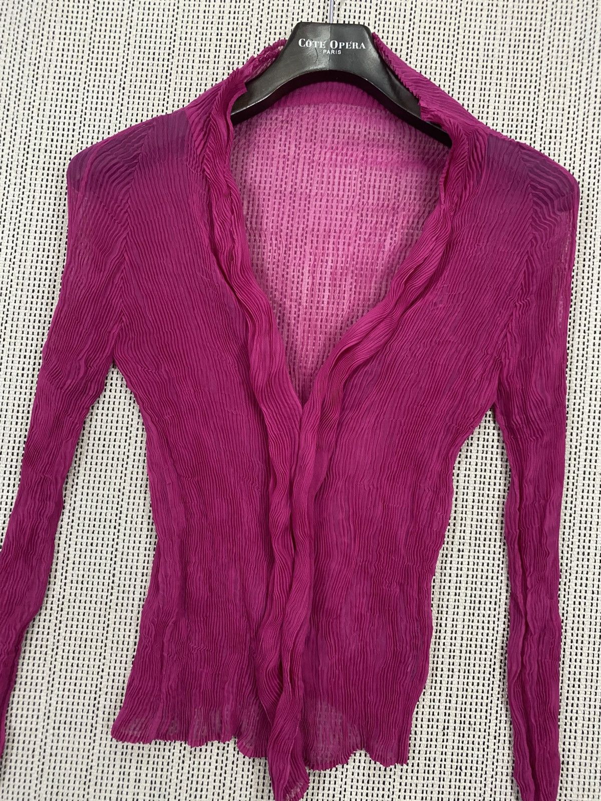 Issey Miyake “Issey Miyake Vintage Pleated Mesh Cardigan – Magenta Size S / US 4 / IT 40 - 3 Thumbnail