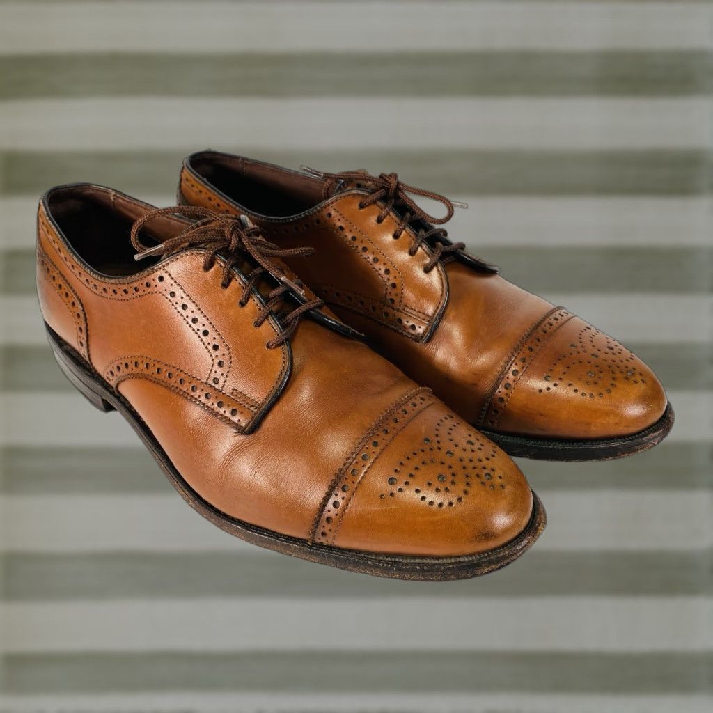 Vintage Allen Edmonds Sanford Dress Shoes Mens 9 D Brown Leather Cap Toe Derby Usa