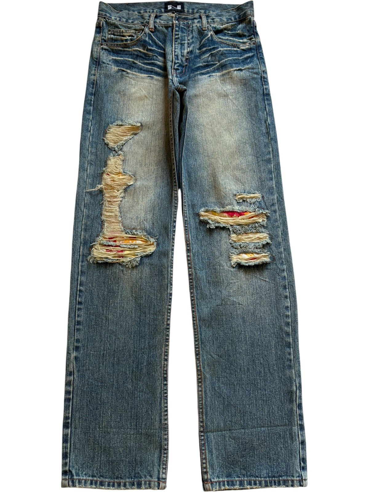 Japanese Brand Vintage Japanese Brand Faded Mud Wash Distress Patch Jeans Size US 32 / EU 48 - 1 Thumbnail