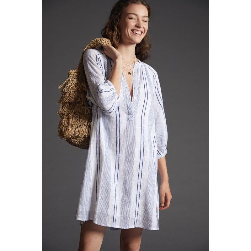 New Anthropologie Sundry Striped Henley Dress $188 SMALL (1)