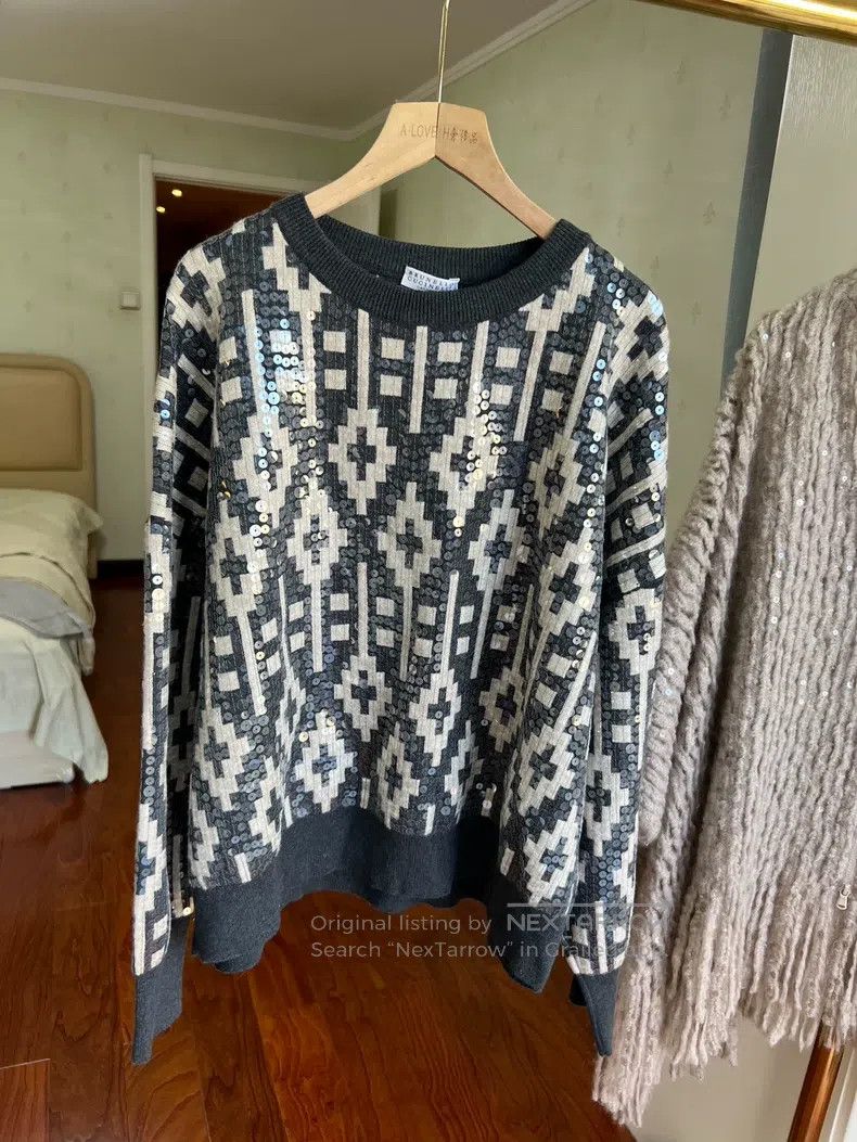Brunello Cucinelli Brunello Cucinelli Fully Sequin Diamond Pattern Sweater Size M / US 6-8 / IT 42-44 - 2 Thumbnail