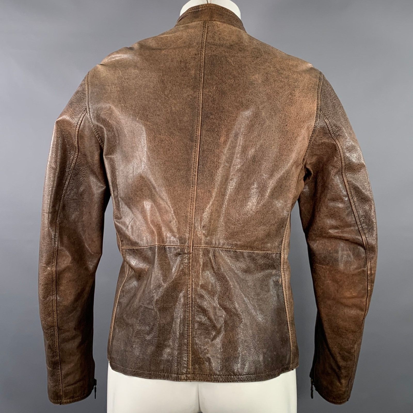 Other COMPAGNIA DELLE PELLI M Brown Leather Zip Up Racer Jacket Size US M / EU 48-50 / 2 - 3 Thumbnail