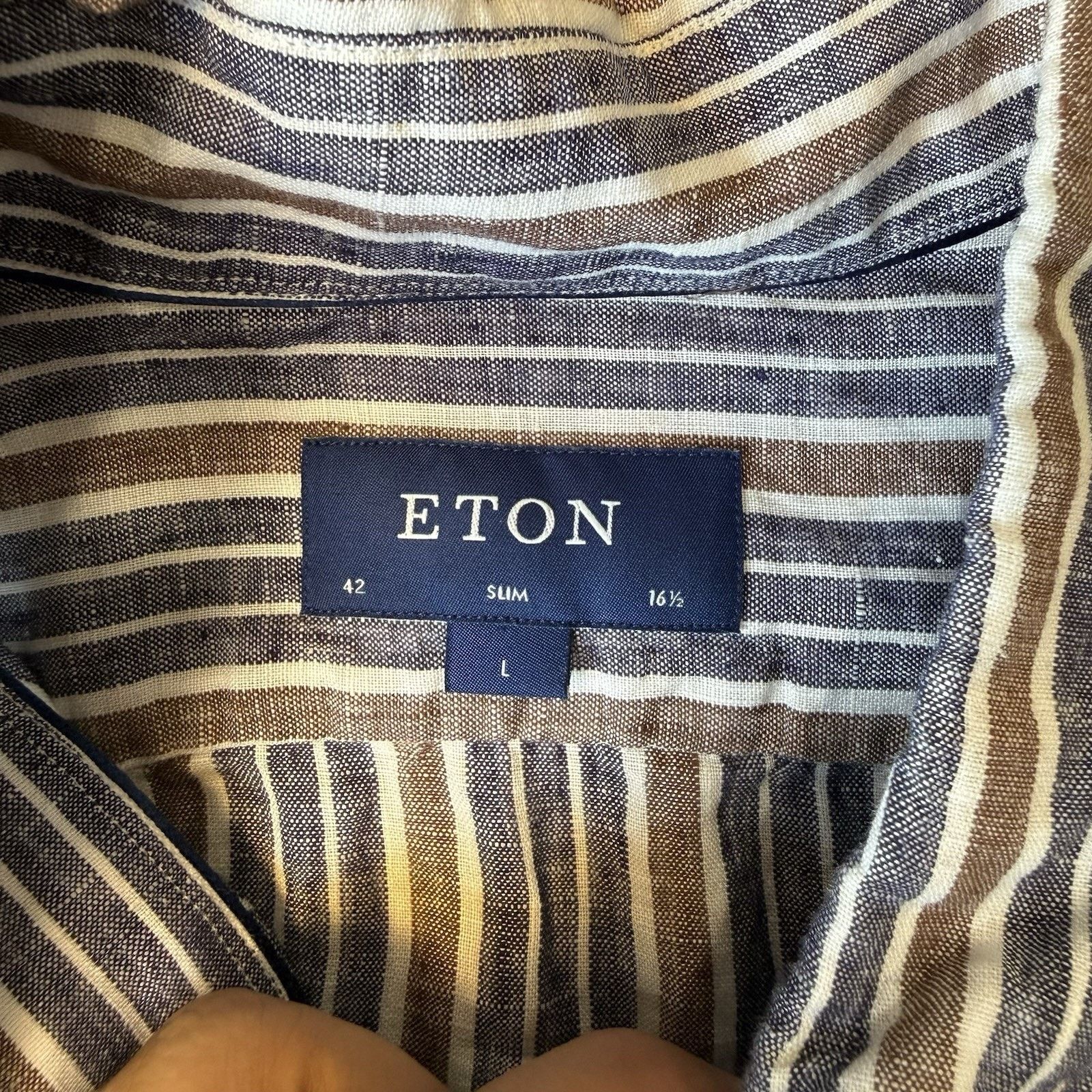 Eton Eton Linen Shirt 16.5 Multicolor Striped Collared Button Up Size US M / EU 48-50 / 2 - 8 Thumbnail