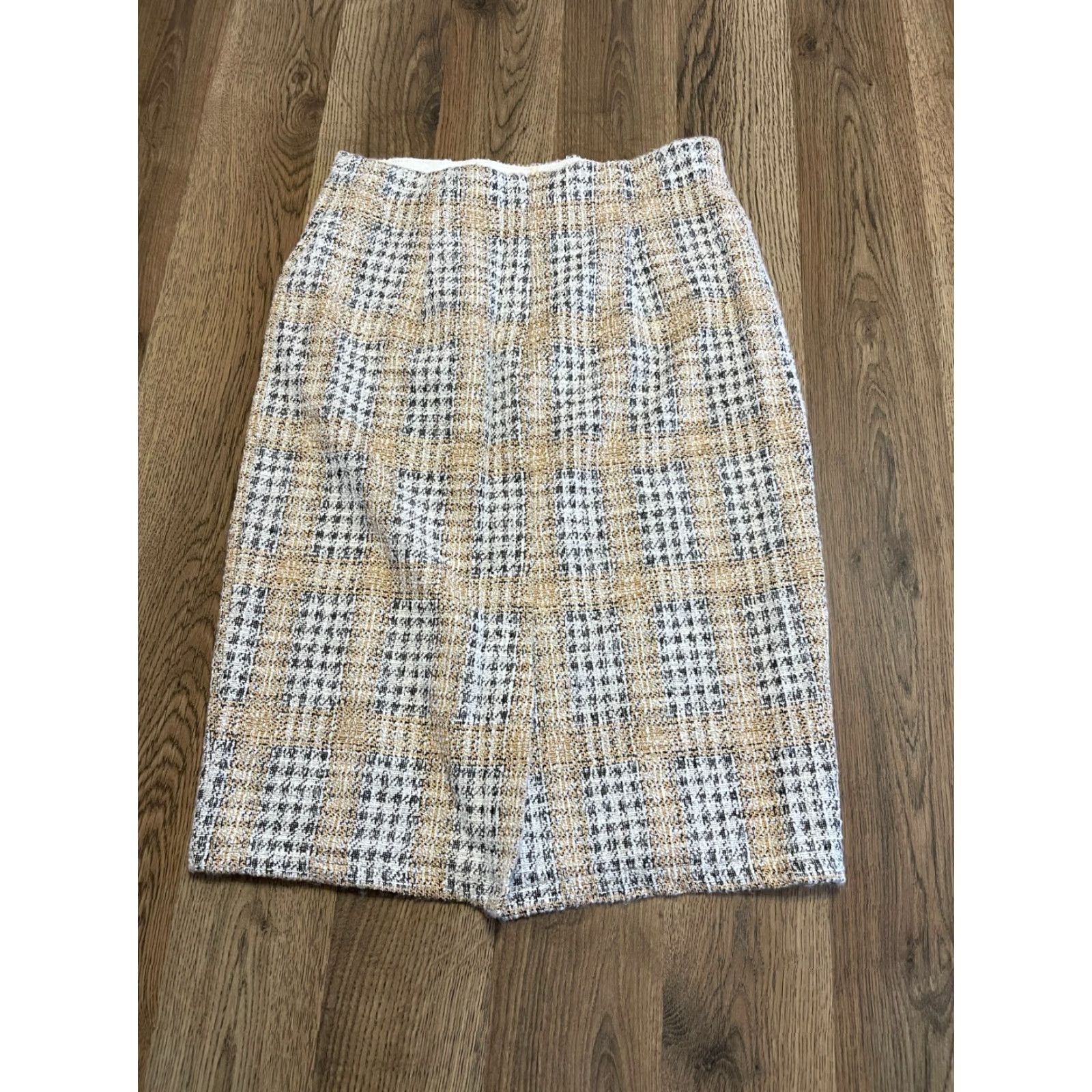 Vintage Kate Kasin Skirt Women's Small White Brown Short Zip Slit Back Size 28" / US 6 / IT 42 - 2 Thumbnail