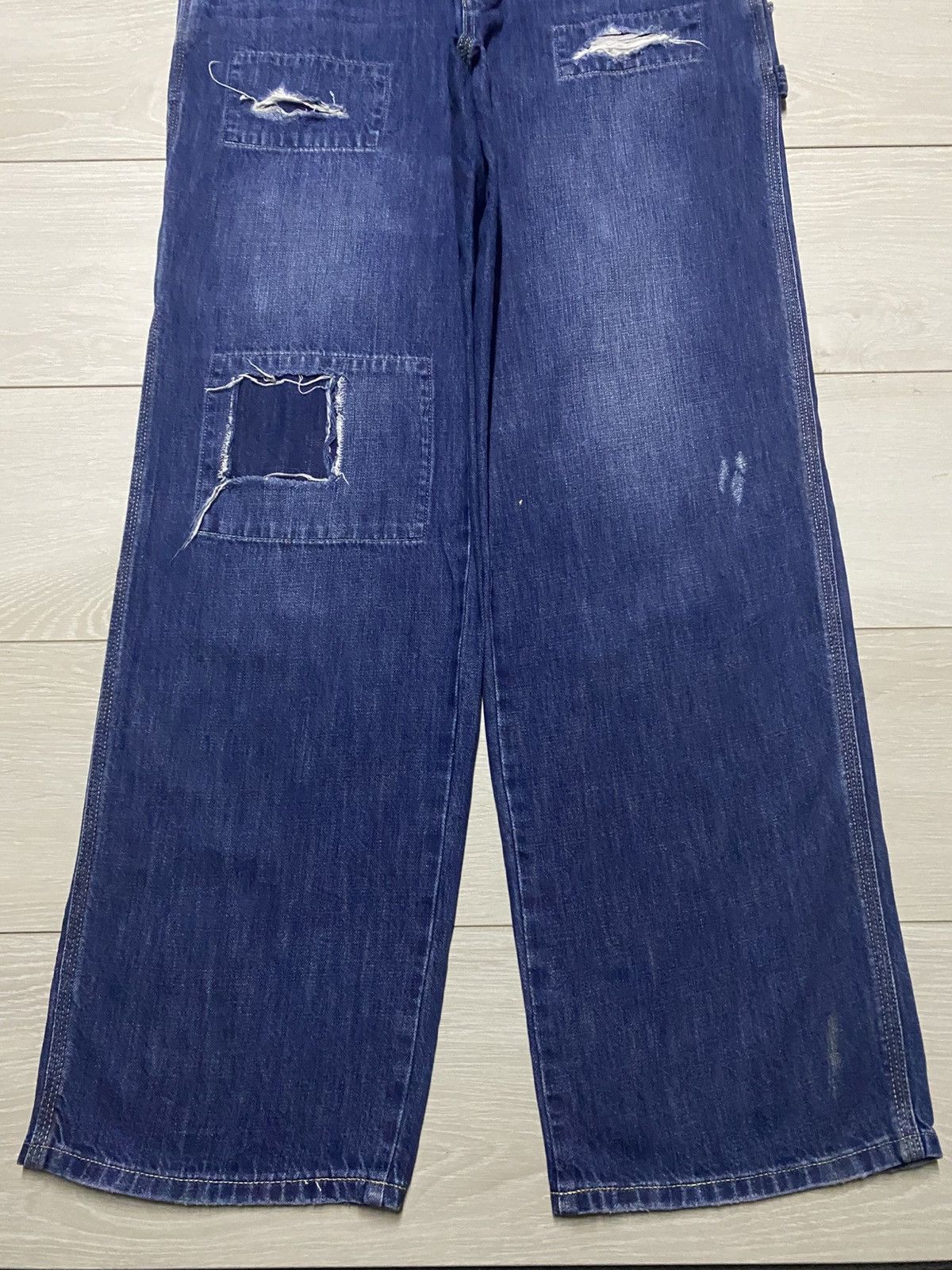 Japanese Brand Vintage Edwin Blue Wash Patches Distressed Super Baggy Jeans Size US 31 - 5 Thumbnail