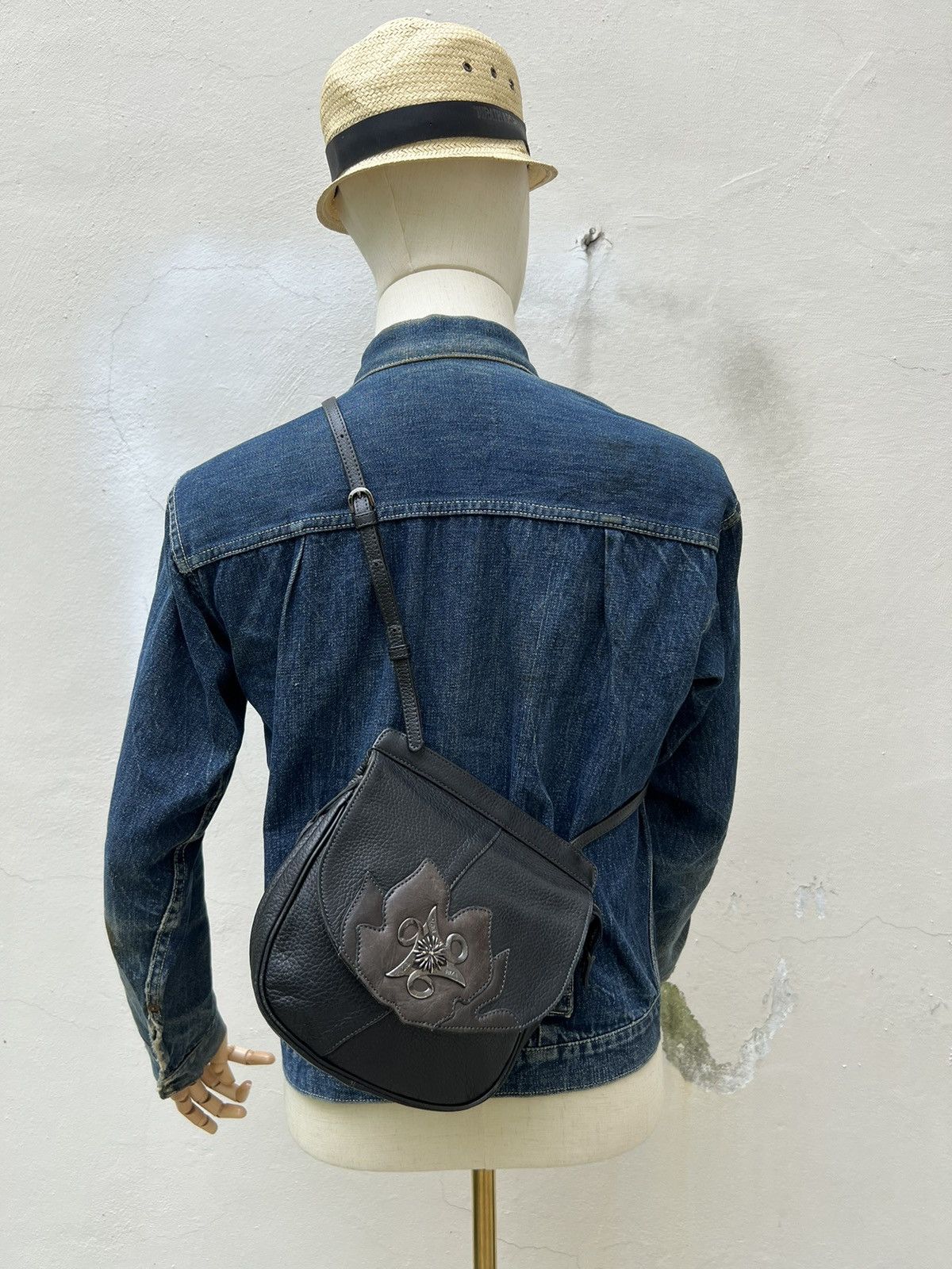 image of Vintage Ibiza Yoshida. Co Japan Leather Sling Bag in Black, Men's