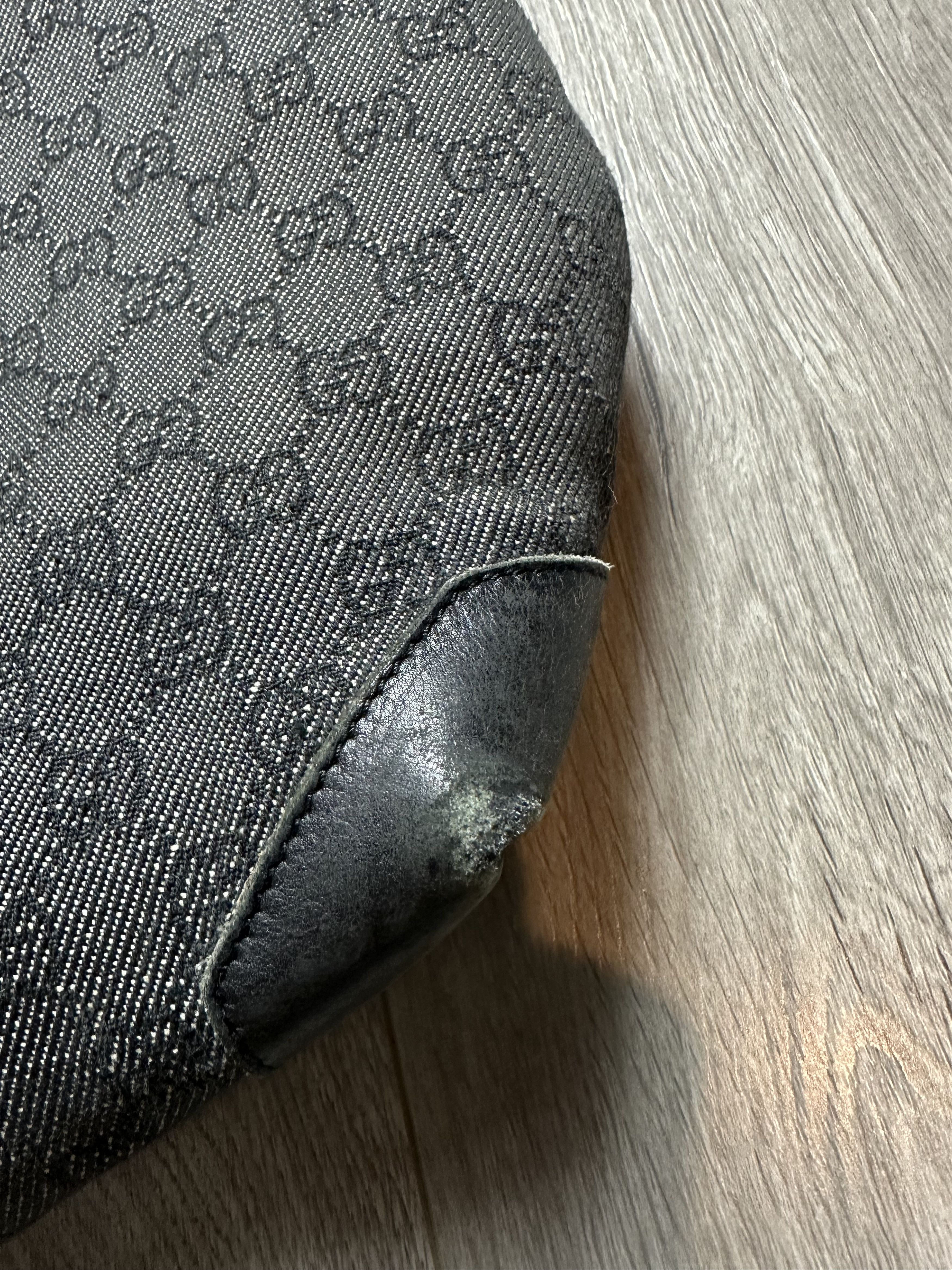GUCCI GG Denim Canvas Tote Bag Black Leather Switch 28892
